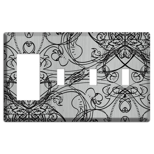 Black Deco Sketch  Stainless Rocker / 3 Toggle Wallplate