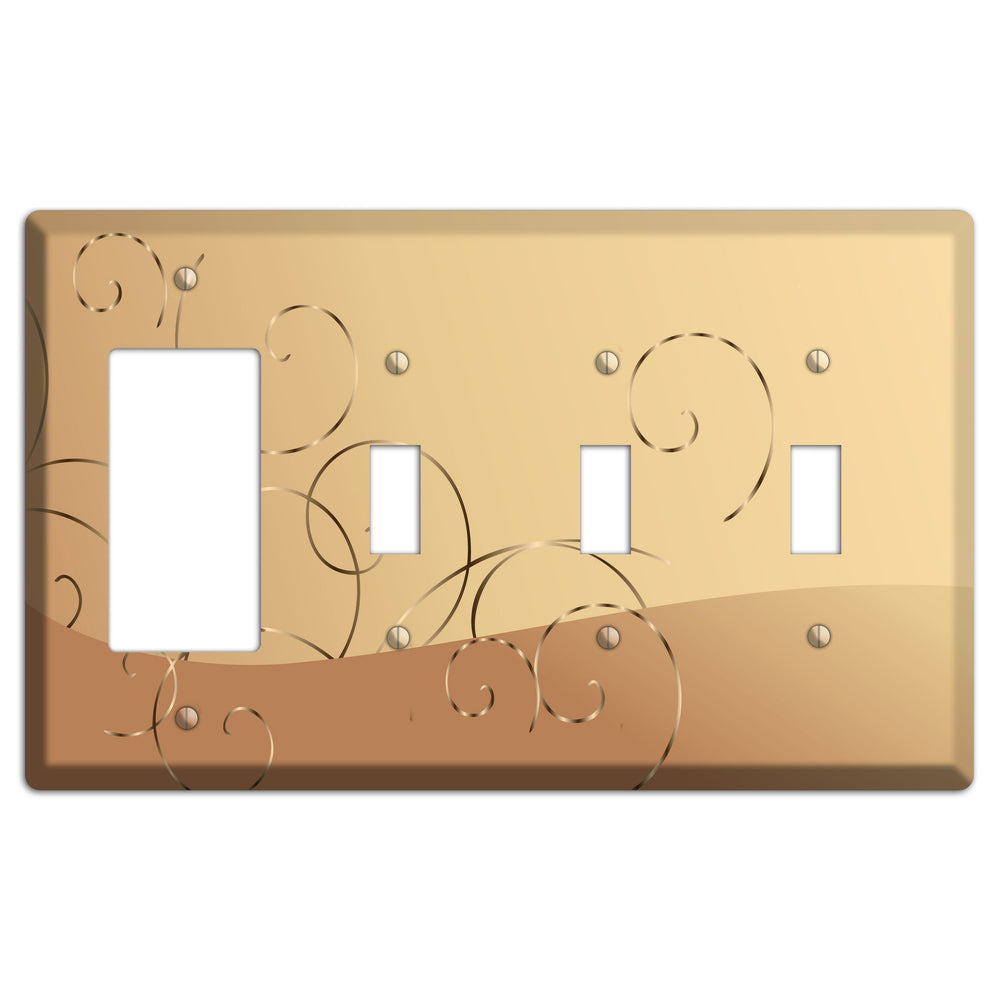 Light Brown and Beige Swirl Rocker / 3 Toggle Wallplate