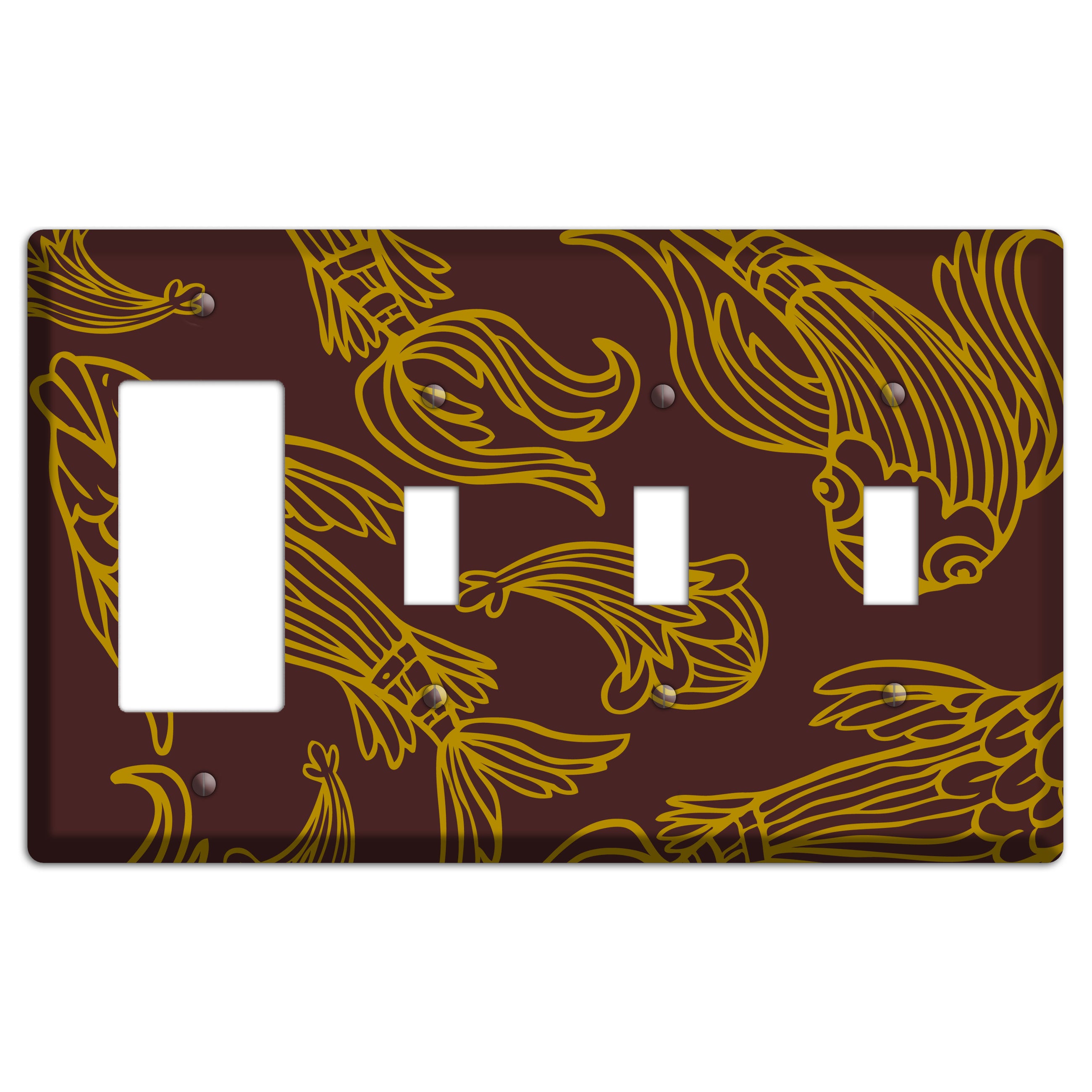 Brown and Beige Koi Rocker / 3 Toggle Wallplate