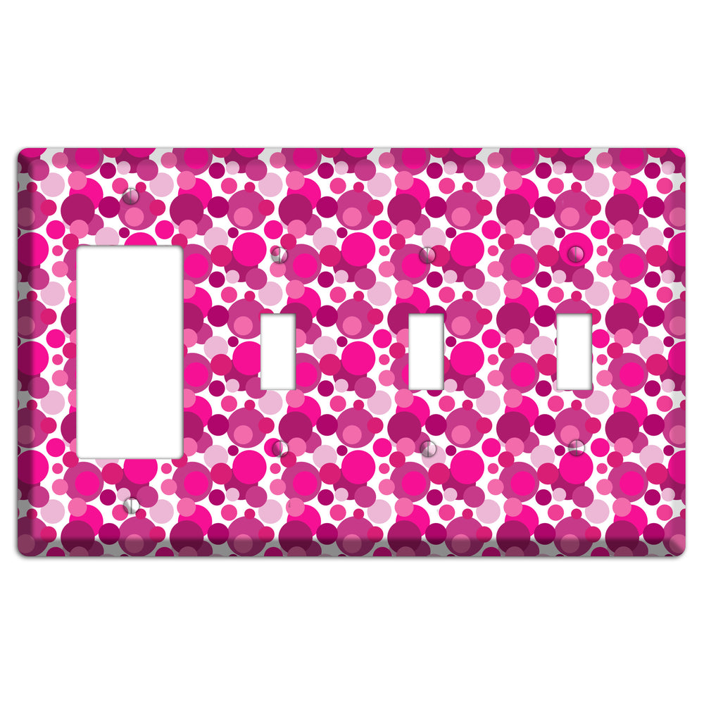 Multi Fuschia Bubble Dots Rocker / 3 Toggle Wallplate