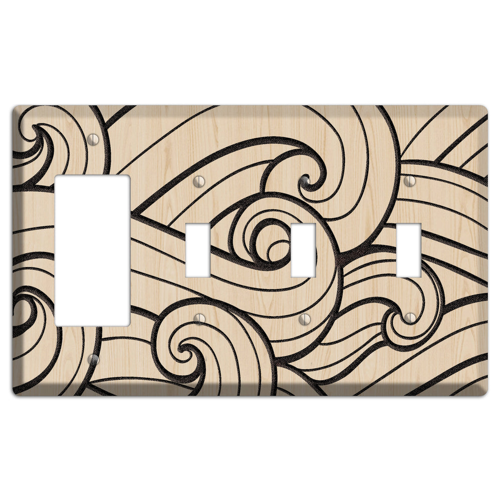 Abstract Curl Wood Lasered Rocker / 3 Toggle Wallplate