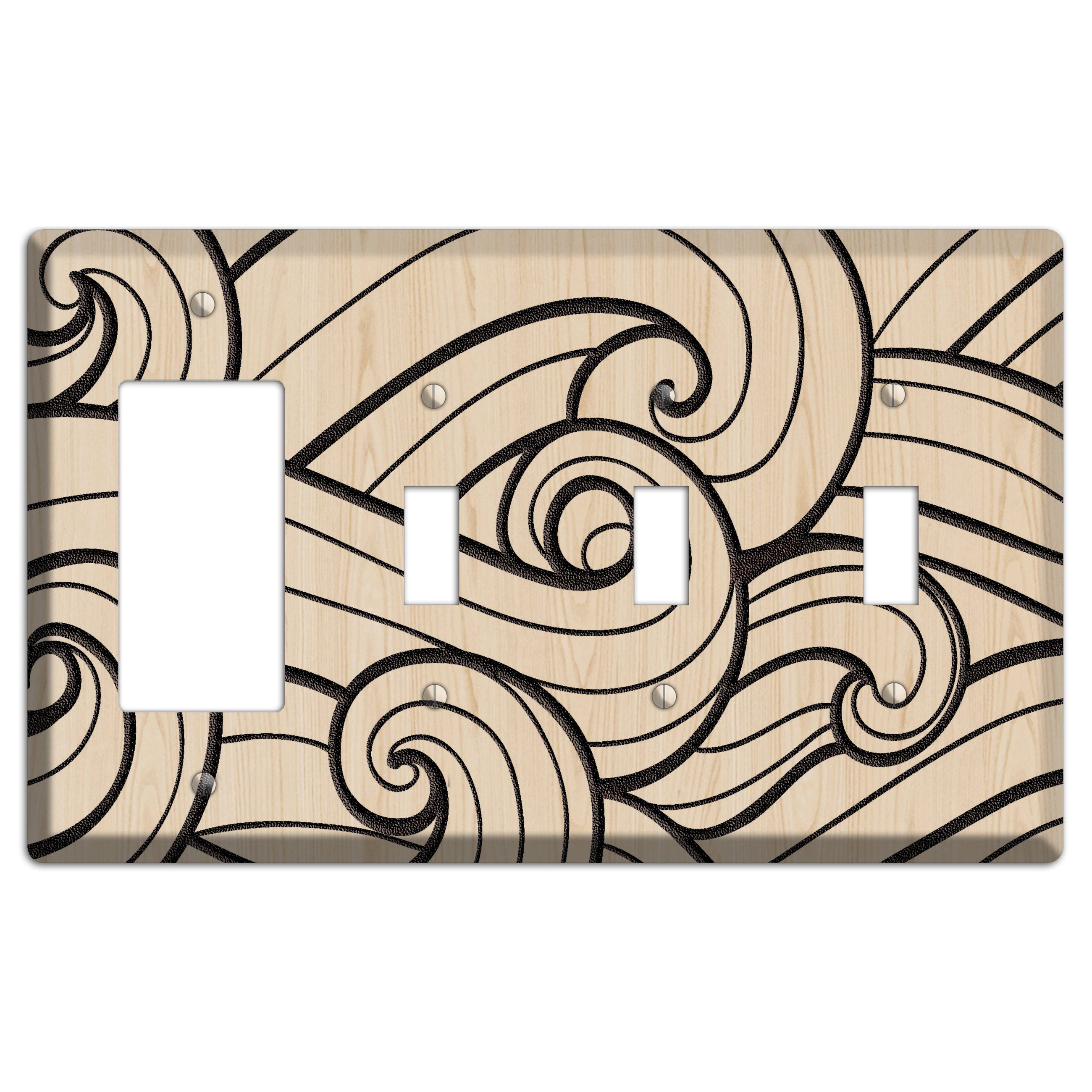 Abstract Curl Wood Lasered Rocker / 3 Toggle Wallplate