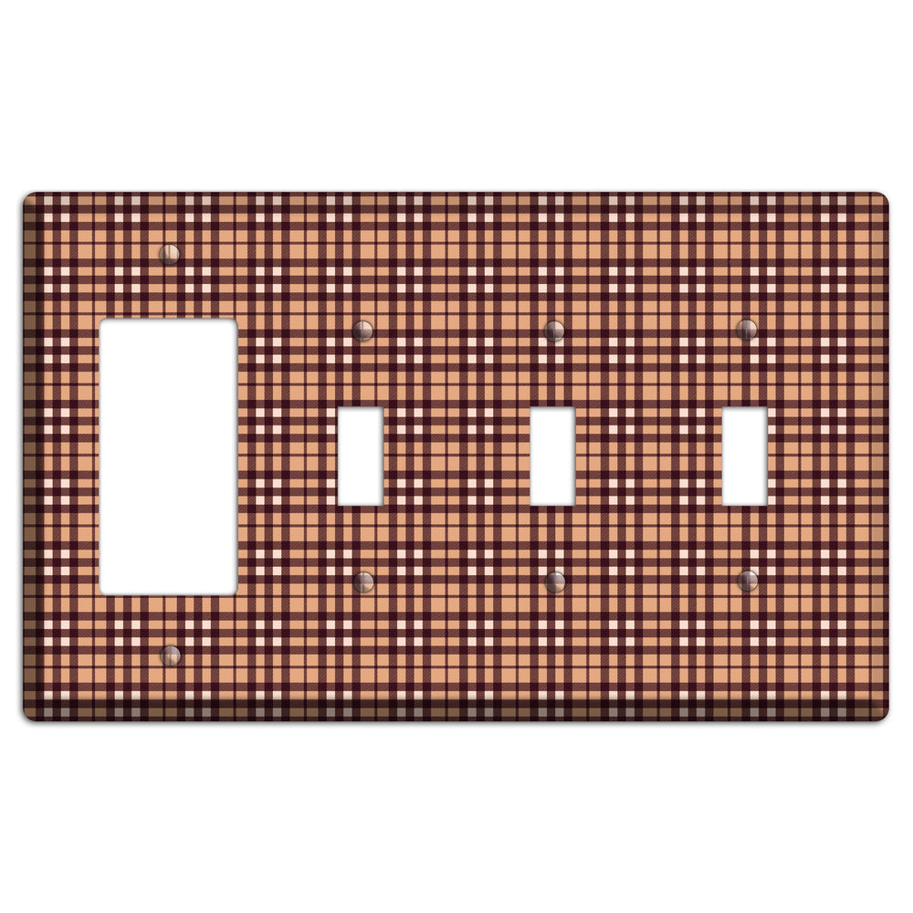 Multi Brown Plaid Rocker / 3 Toggle Wallplate