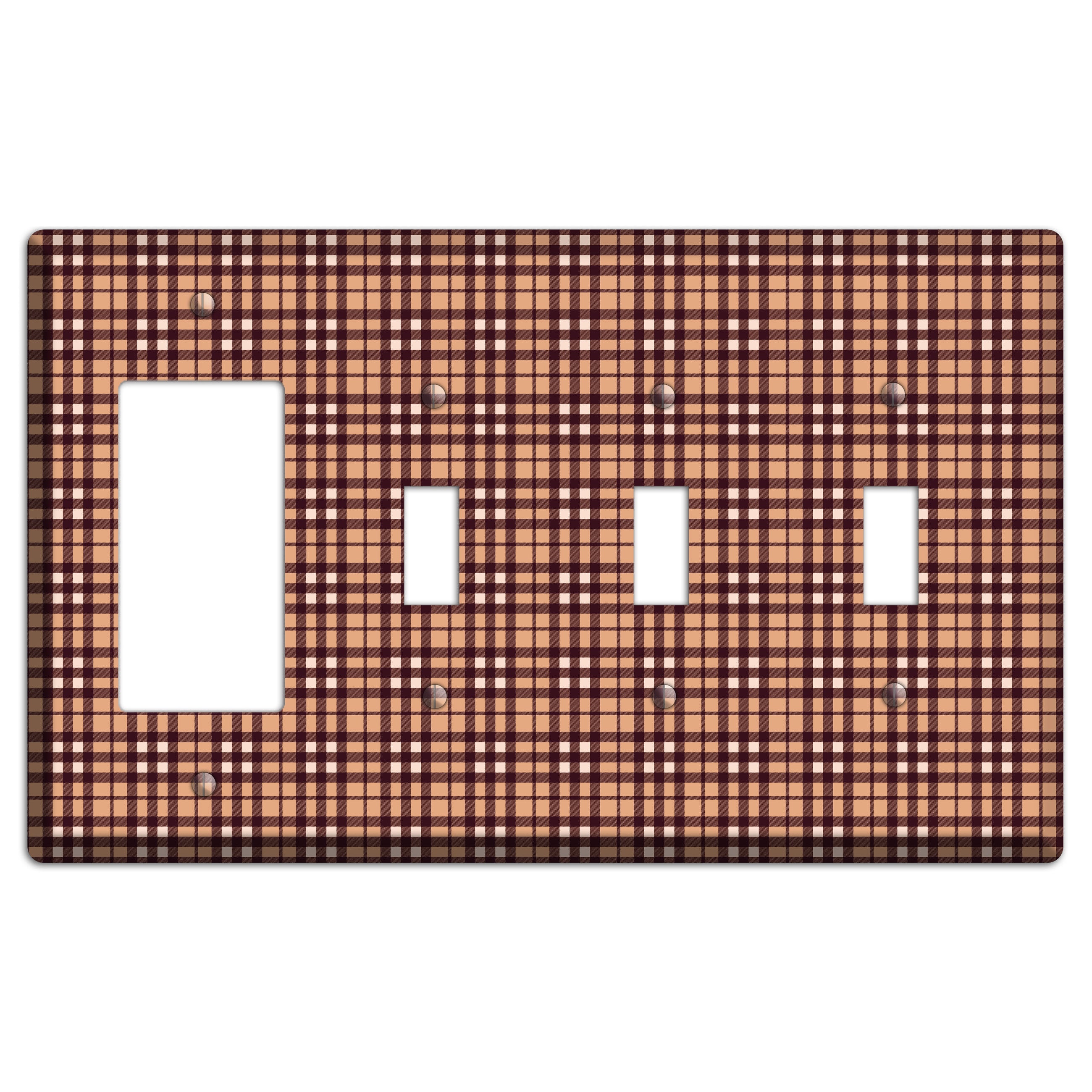 Multi Brown Plaid Rocker / 3 Toggle Wallplate