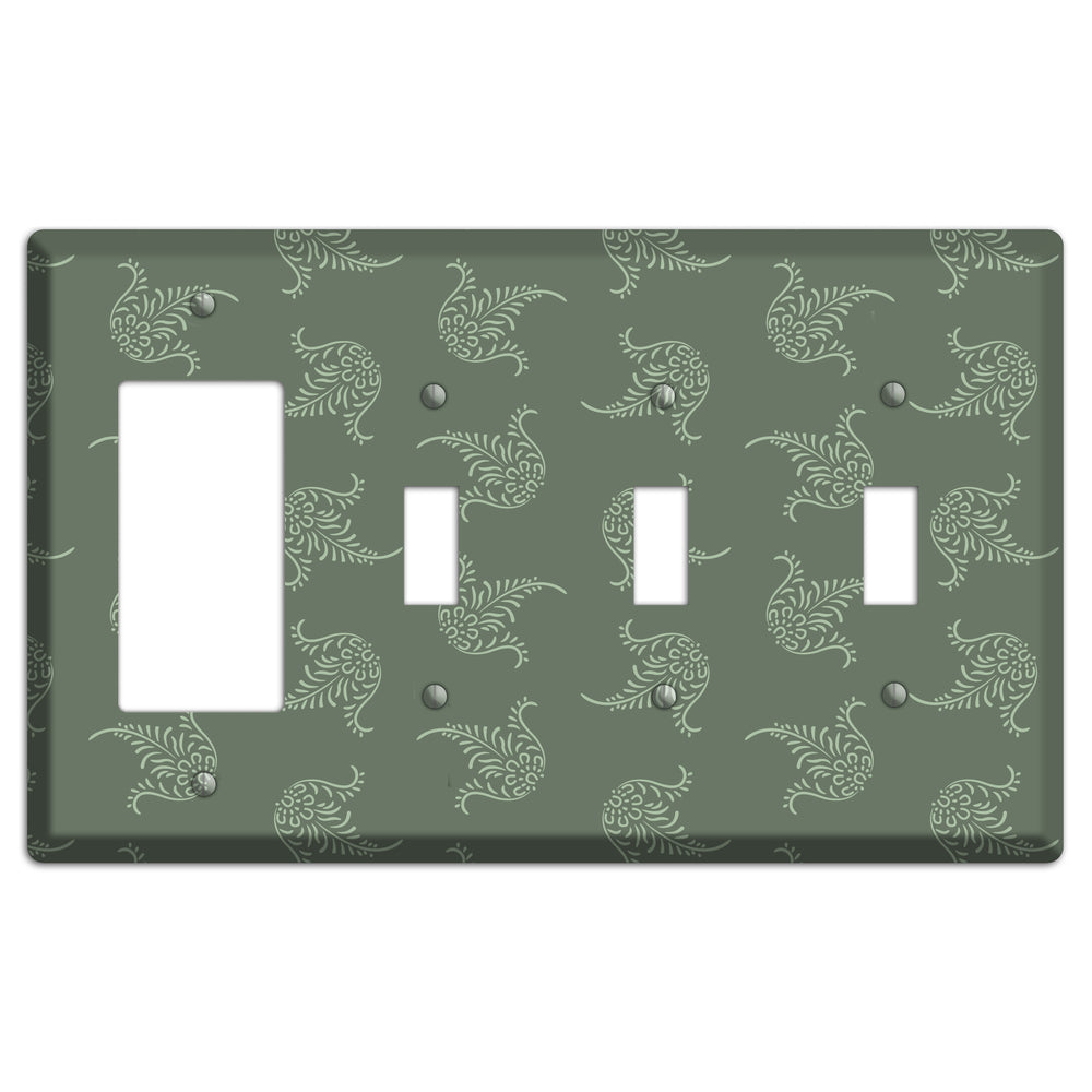 Moss Trefoil Cartouche Rocker / 3 Toggle Wallplate