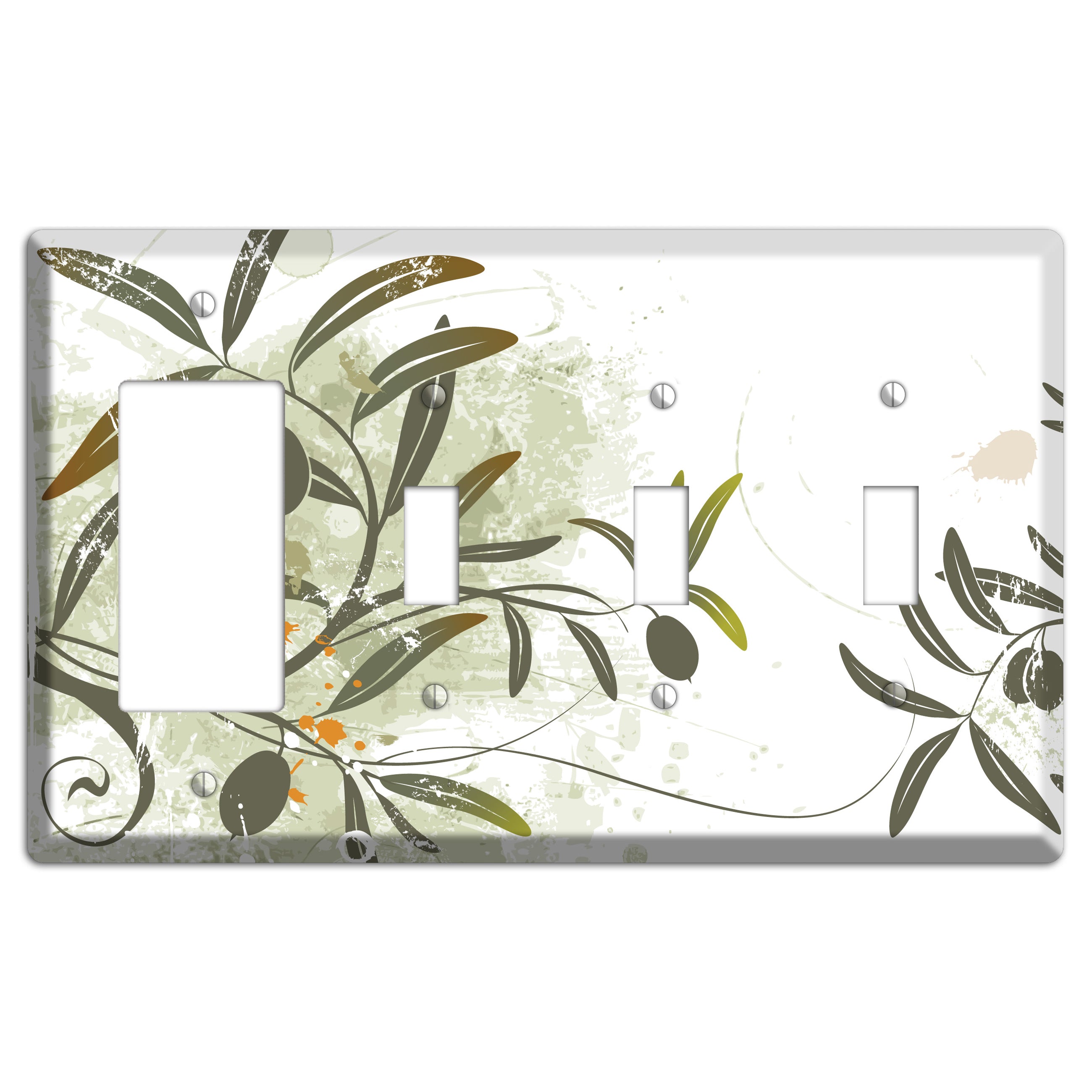 Green Olive Foliage Rocker / 3 Toggle Wallplate
