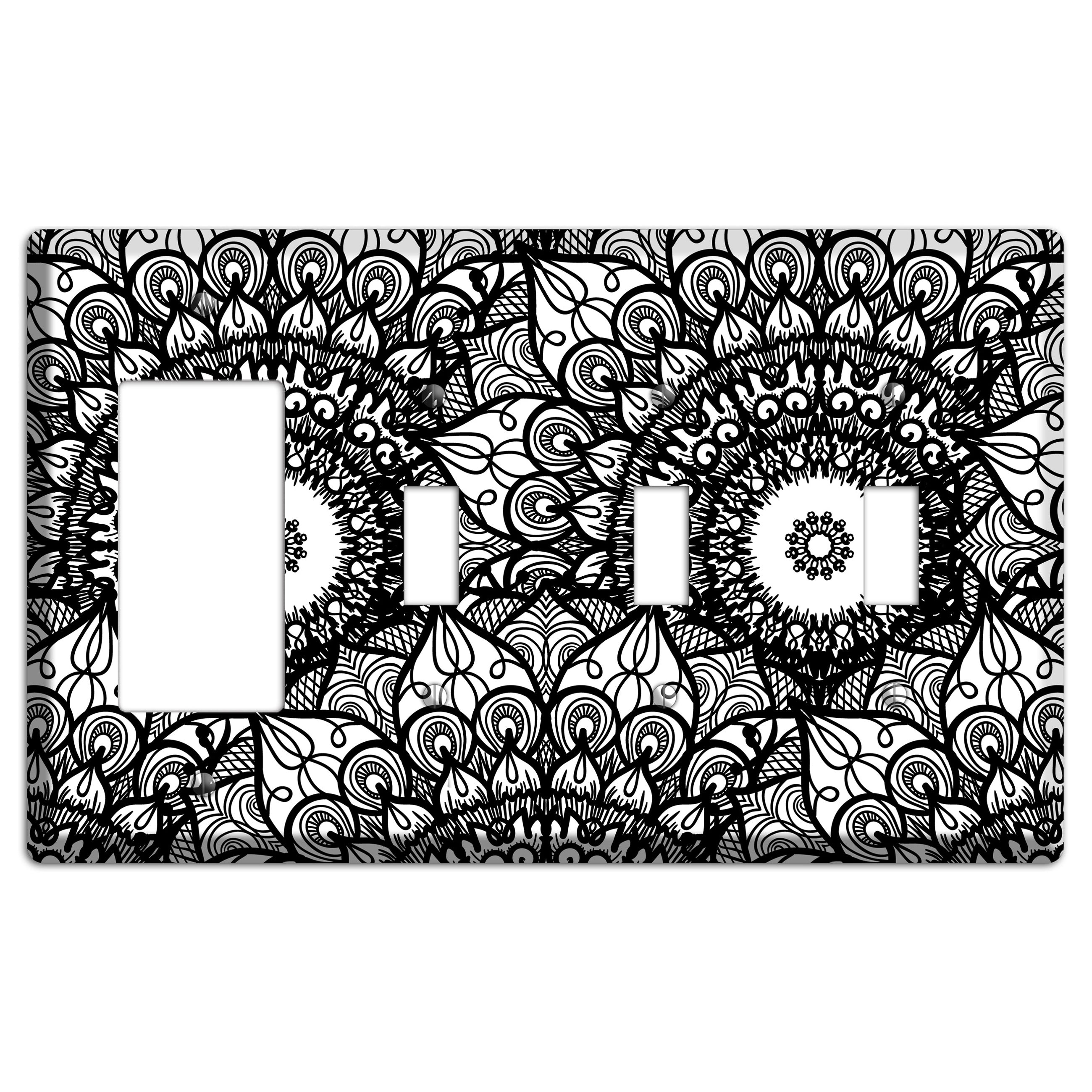 Mandala Black and White Style V Cover Plates Rocker / 3 Toggle Wallplate