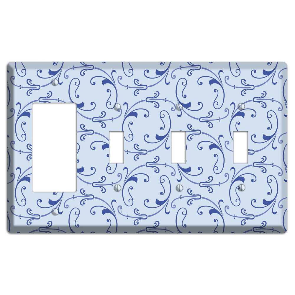 Light Blue Victorian Sprig Rocker / 3 Toggle Wallplate