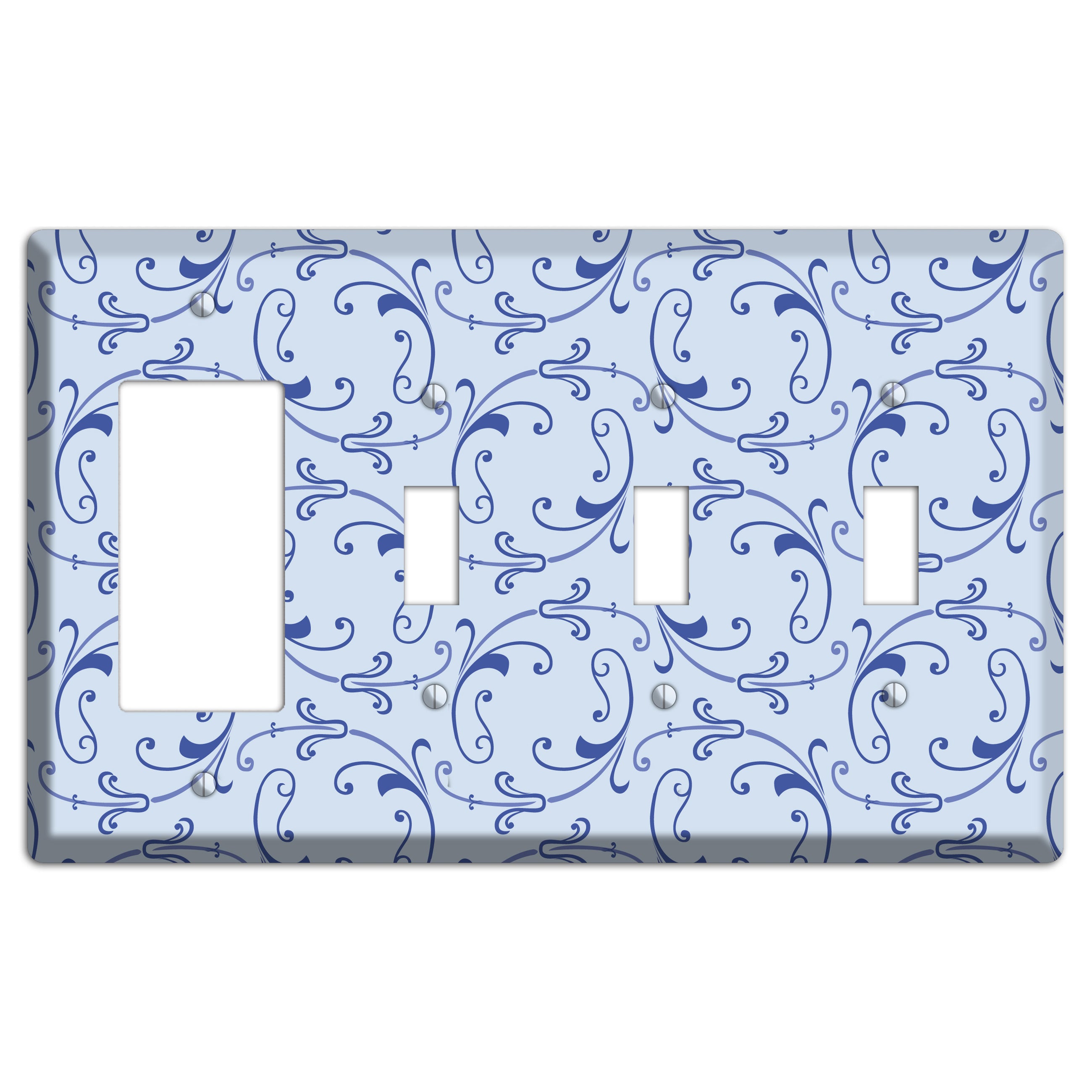 Light Blue Victorian Sprig Rocker / 3 Toggle Wallplate