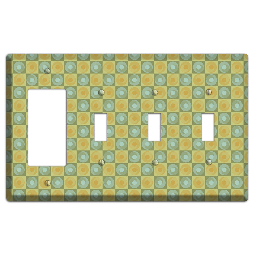 Green and Yellow Squares Rocker / 3 Toggle Wallplate