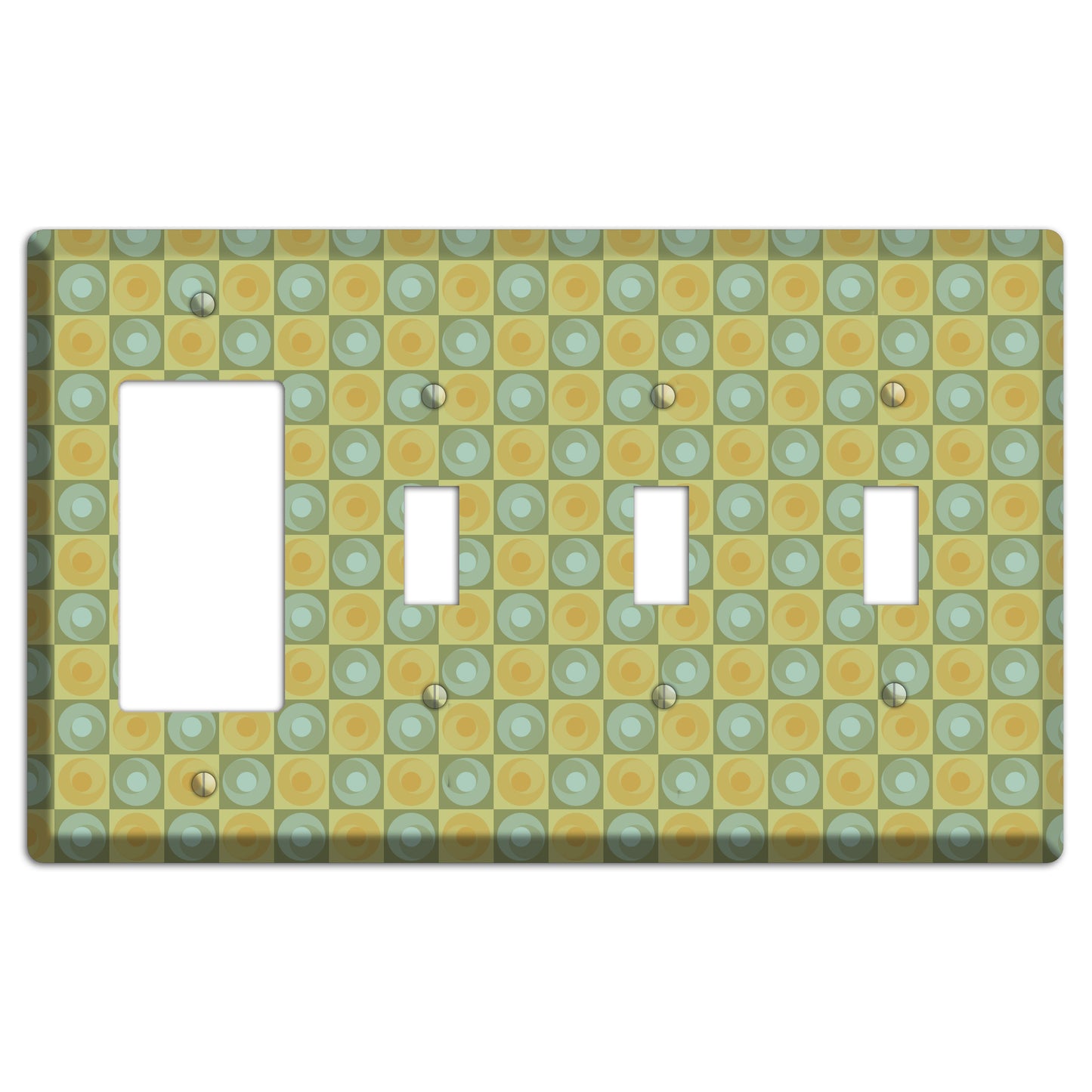 Green and Yellow Squares Rocker / 3 Toggle Wallplate