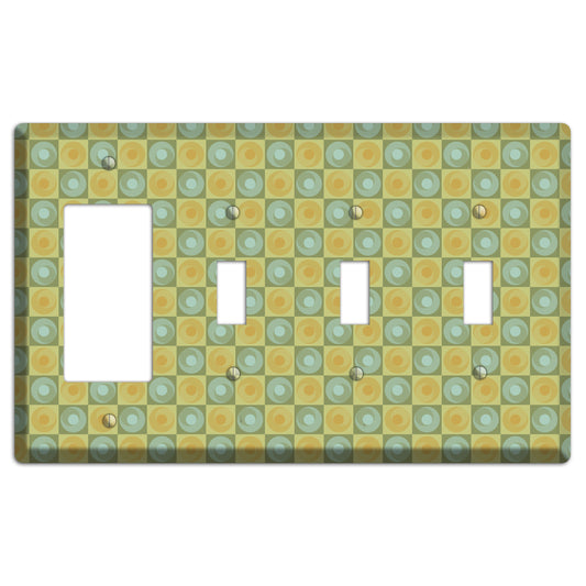 Green and Yellow Squares Rocker / 3 Toggle Wallplate