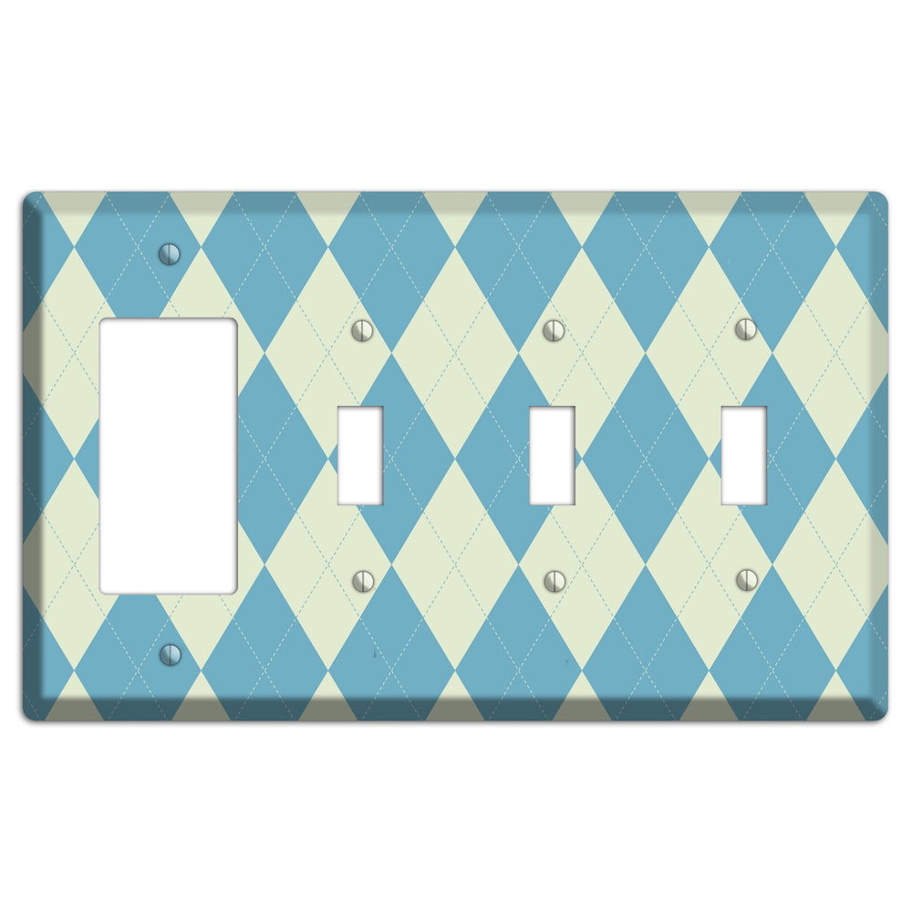 Mustard and Black Plaid Rocker / 3 Toggle Wallplate