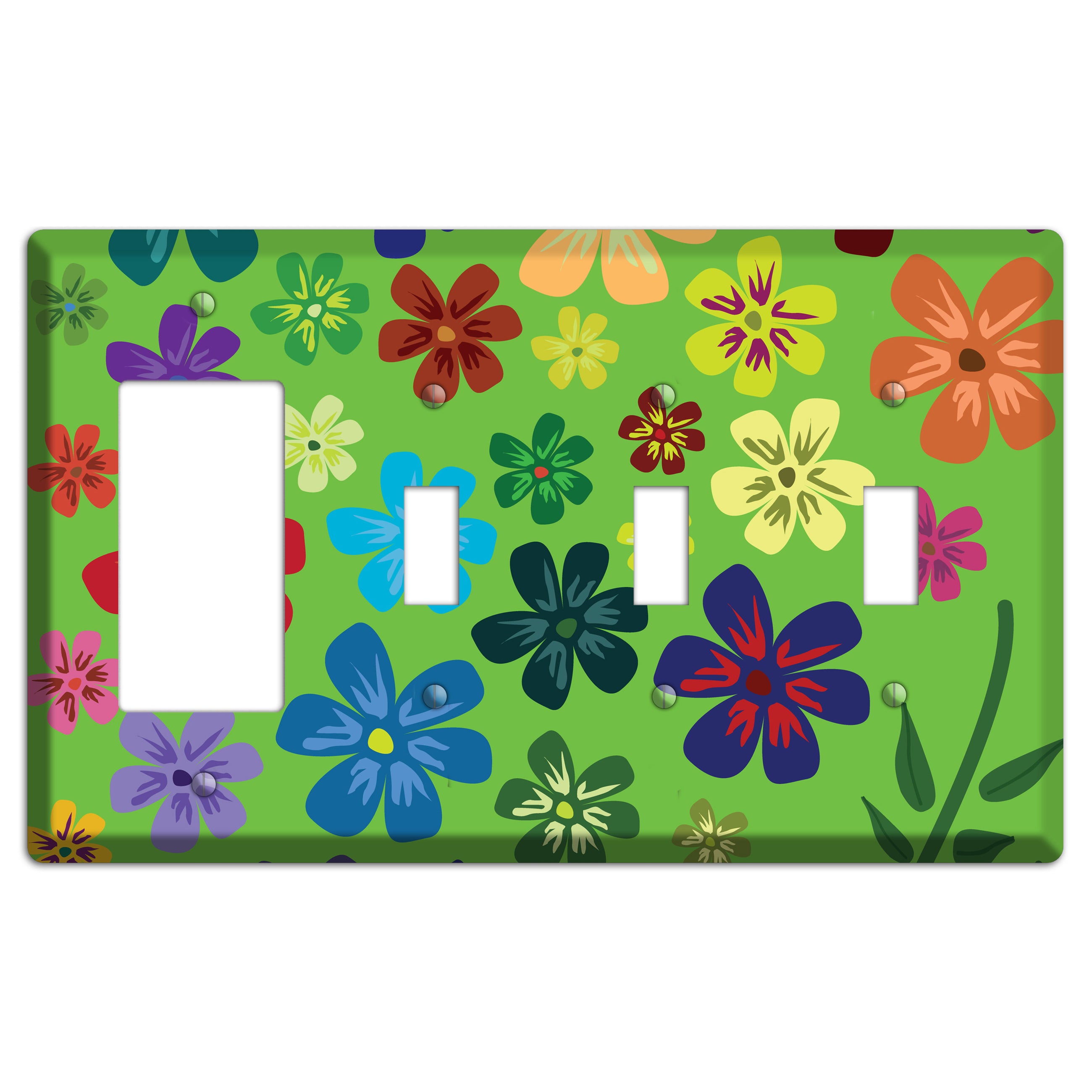 Orange Flowers Rocker / 3 Toggle Wallplate