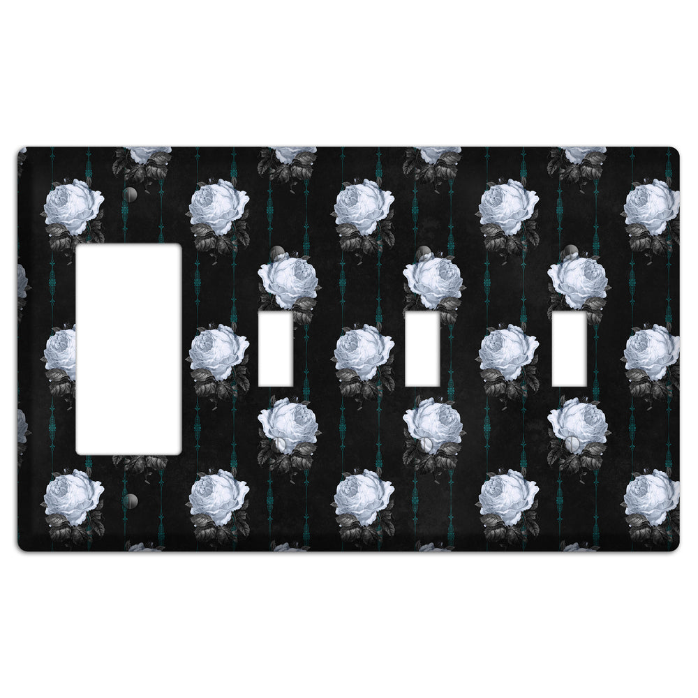 Dramatic Floral Black Rocker / 3 Toggle Wallplate