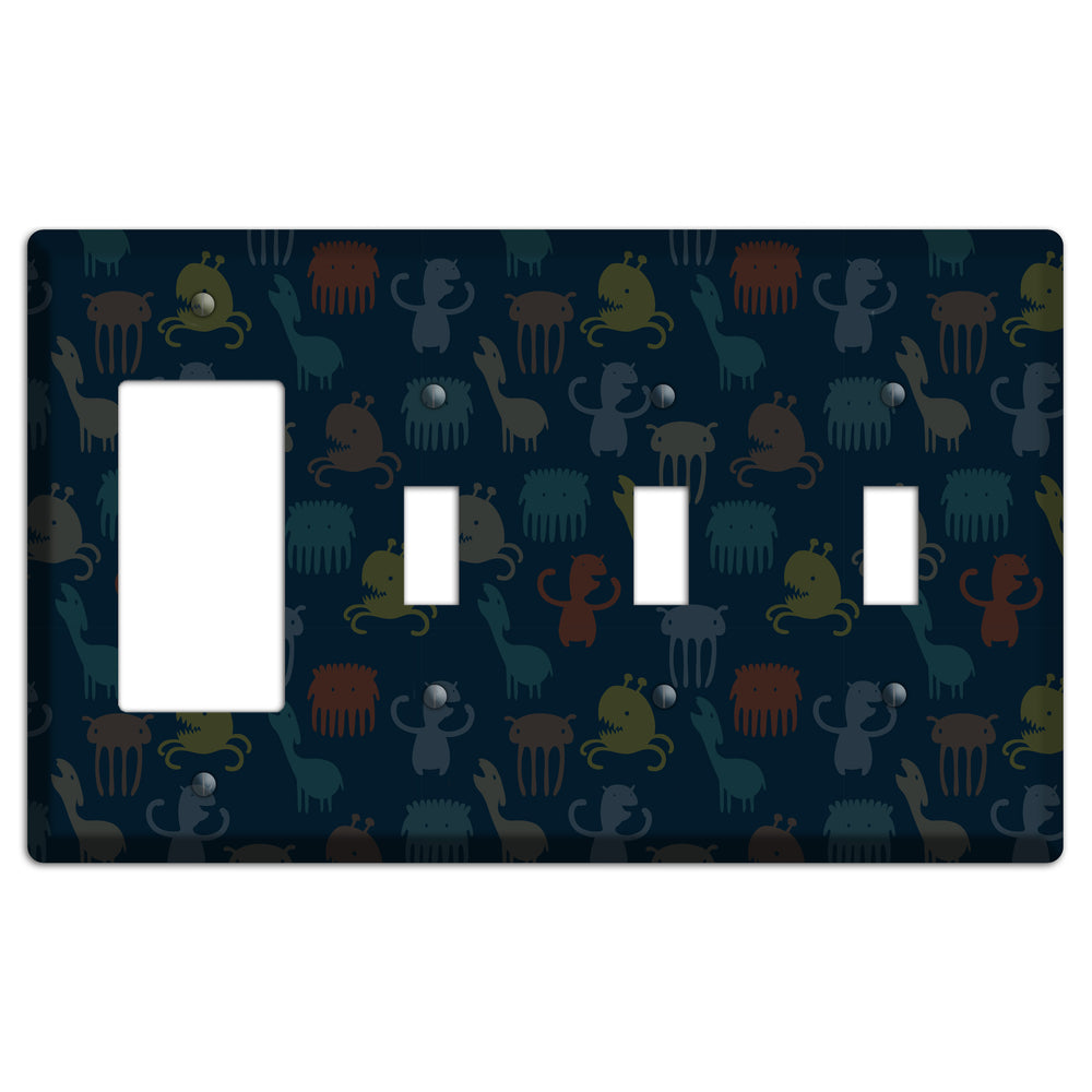 Silly Monsters Black Rocker / 3 Toggle Wallplate