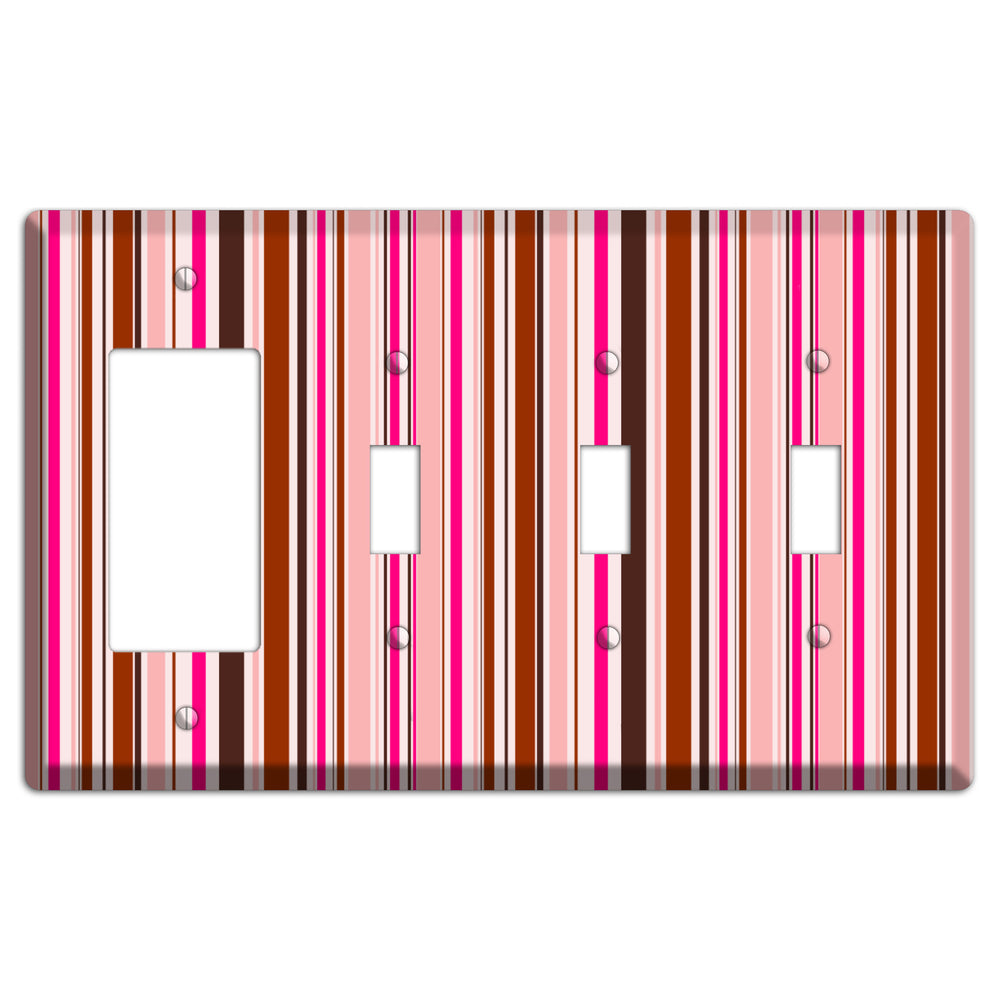 Pink Stripes Rocker / 3 Toggle Wallplate