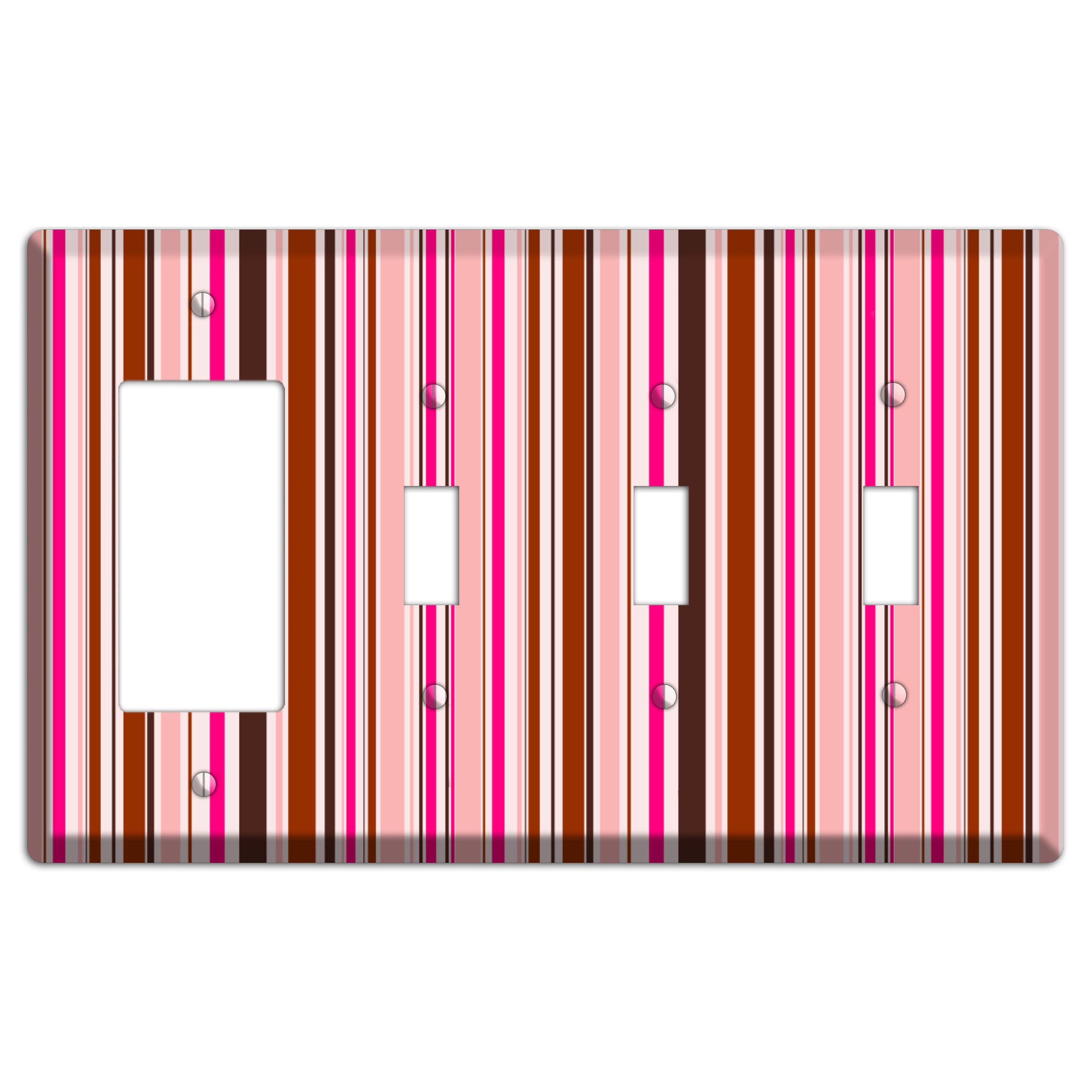 Pink Stripes Rocker / 3 Toggle Wallplate