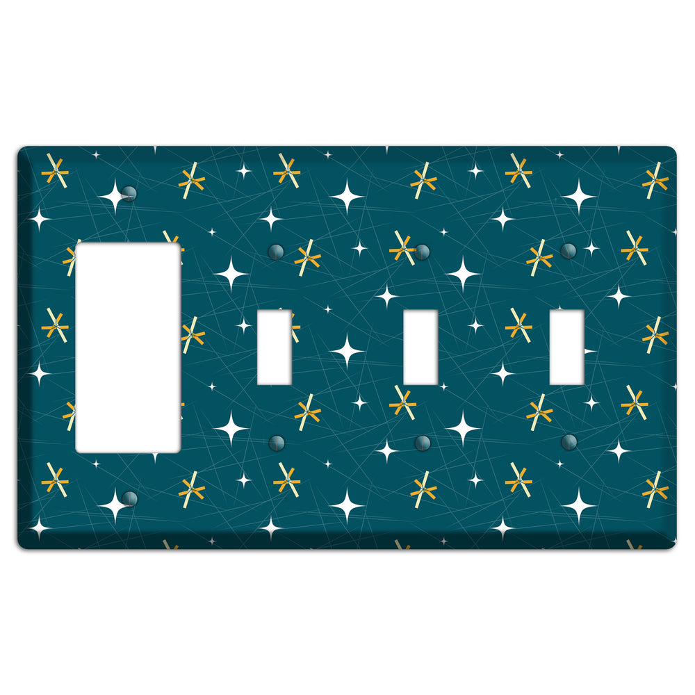 Navy Mid-Century Atomic Rocker / 3 Toggle Wallplate