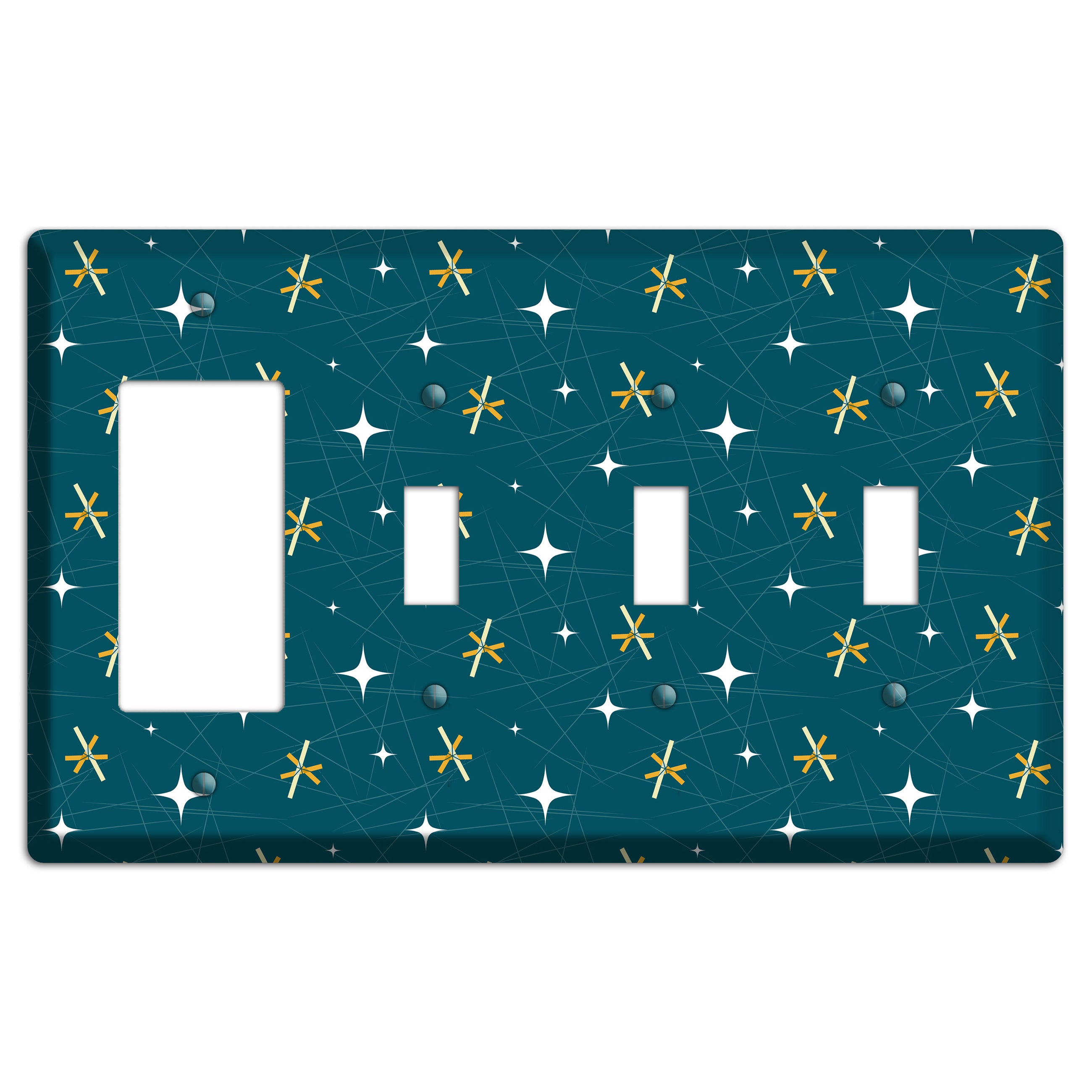 Navy Mid-Century Atomic Rocker / 3 Toggle Wallplate