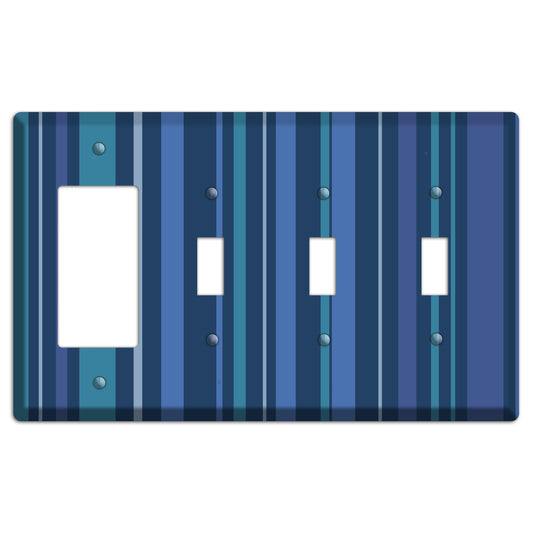 Multi Blue Vertical Stripes Rocker / 3 Toggle Wallplate