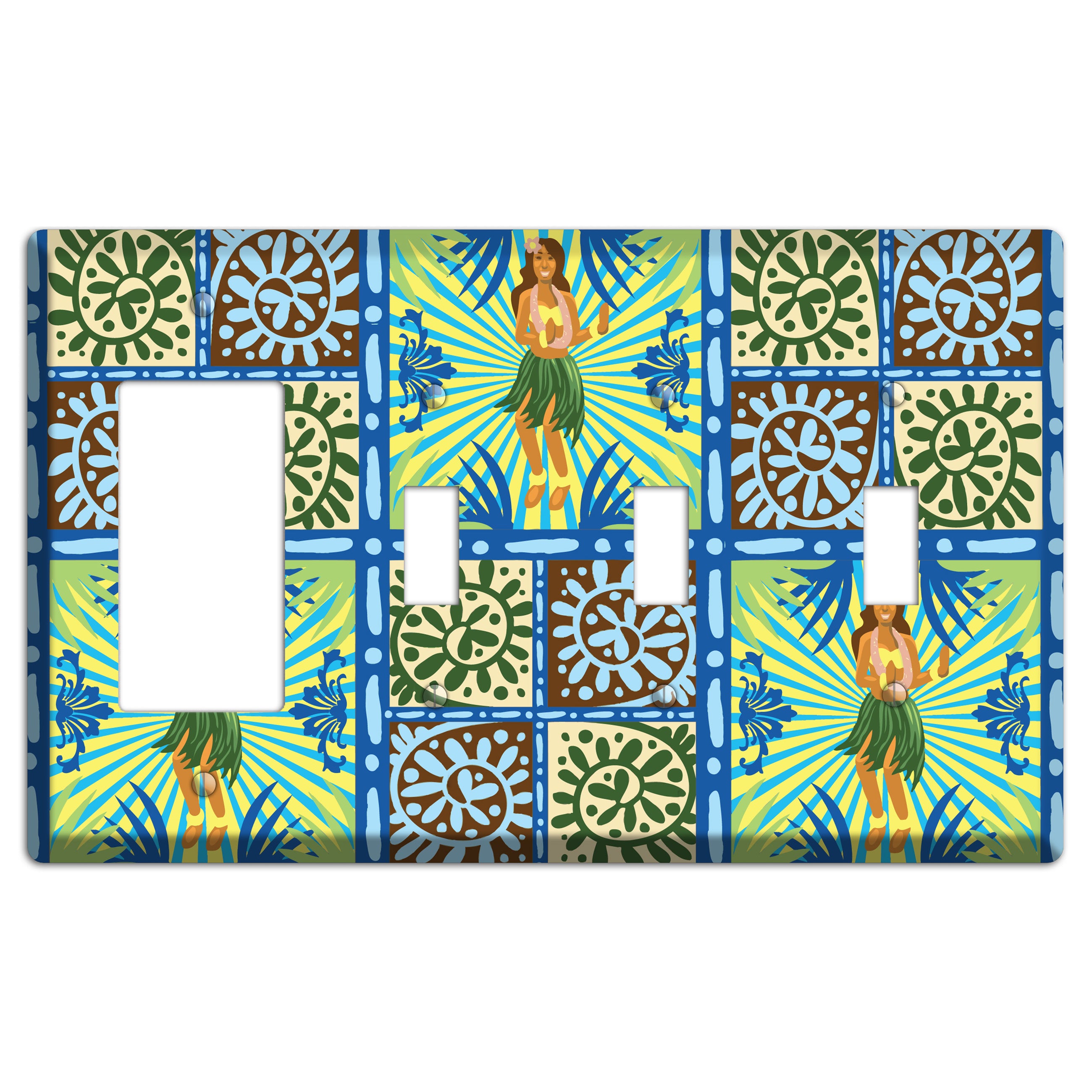 Blue and Green Hula Rocker / 3 Toggle Wallplate