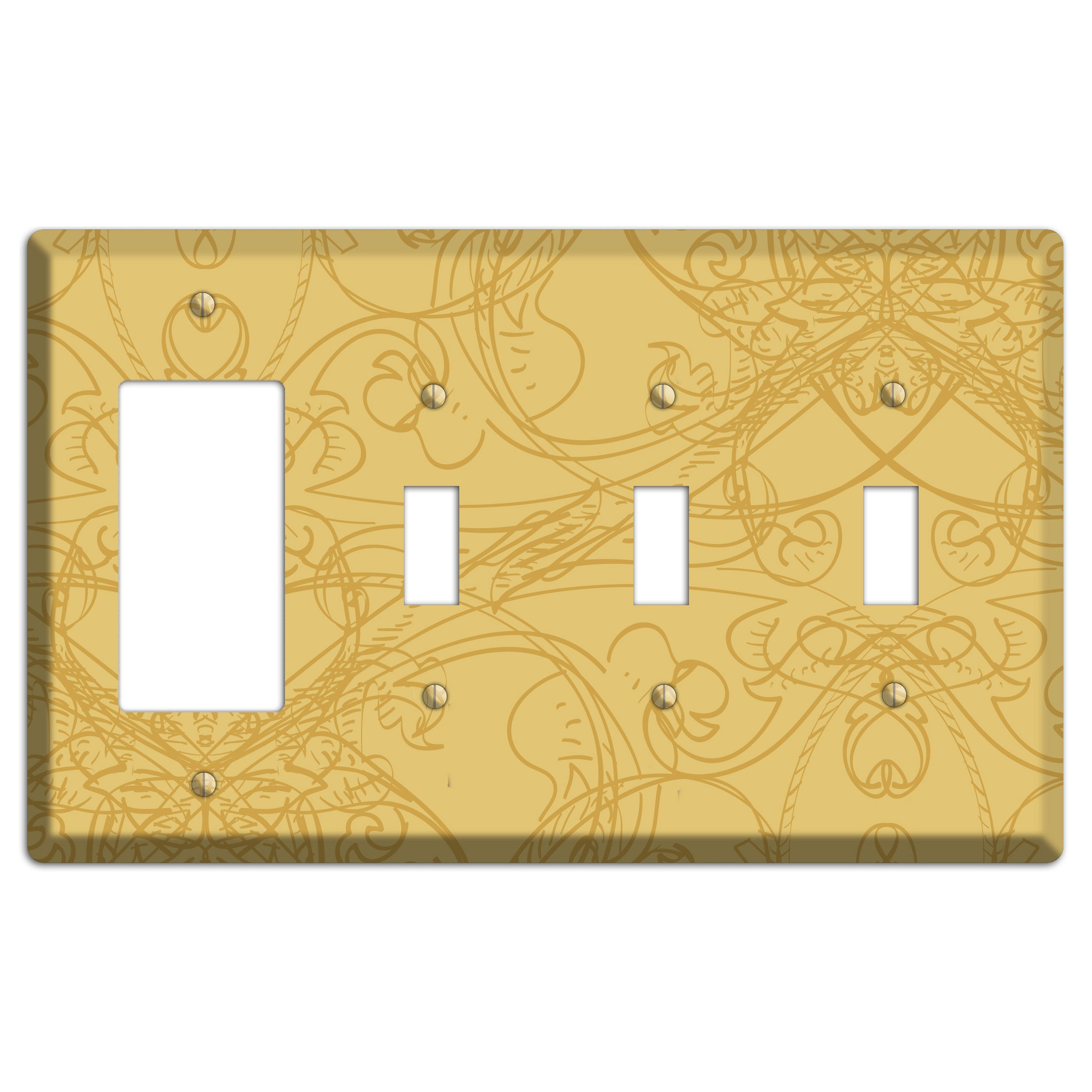 Beige Deco Sketch Rocker / 3 Toggle Wallplate