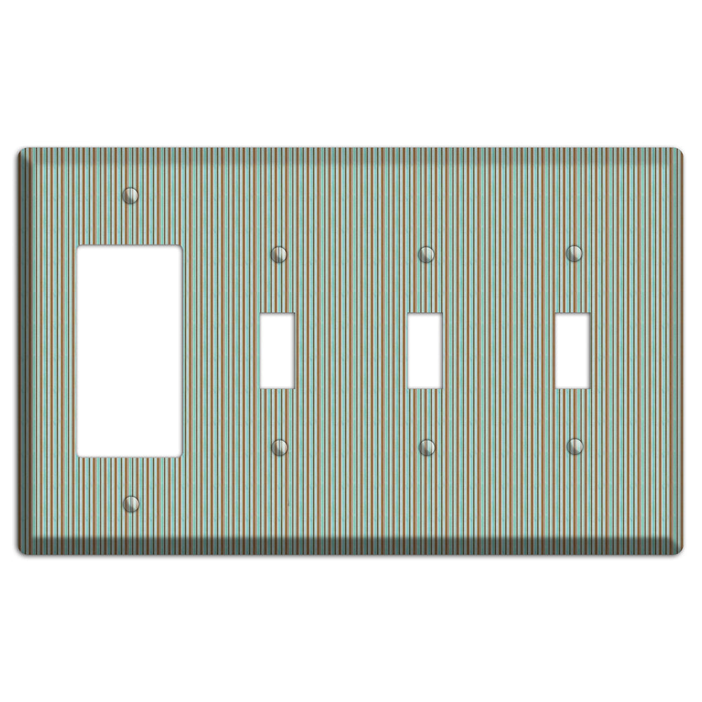 Multi Aqua Vertical Stripe Rocker / 3 Toggle Wallplate