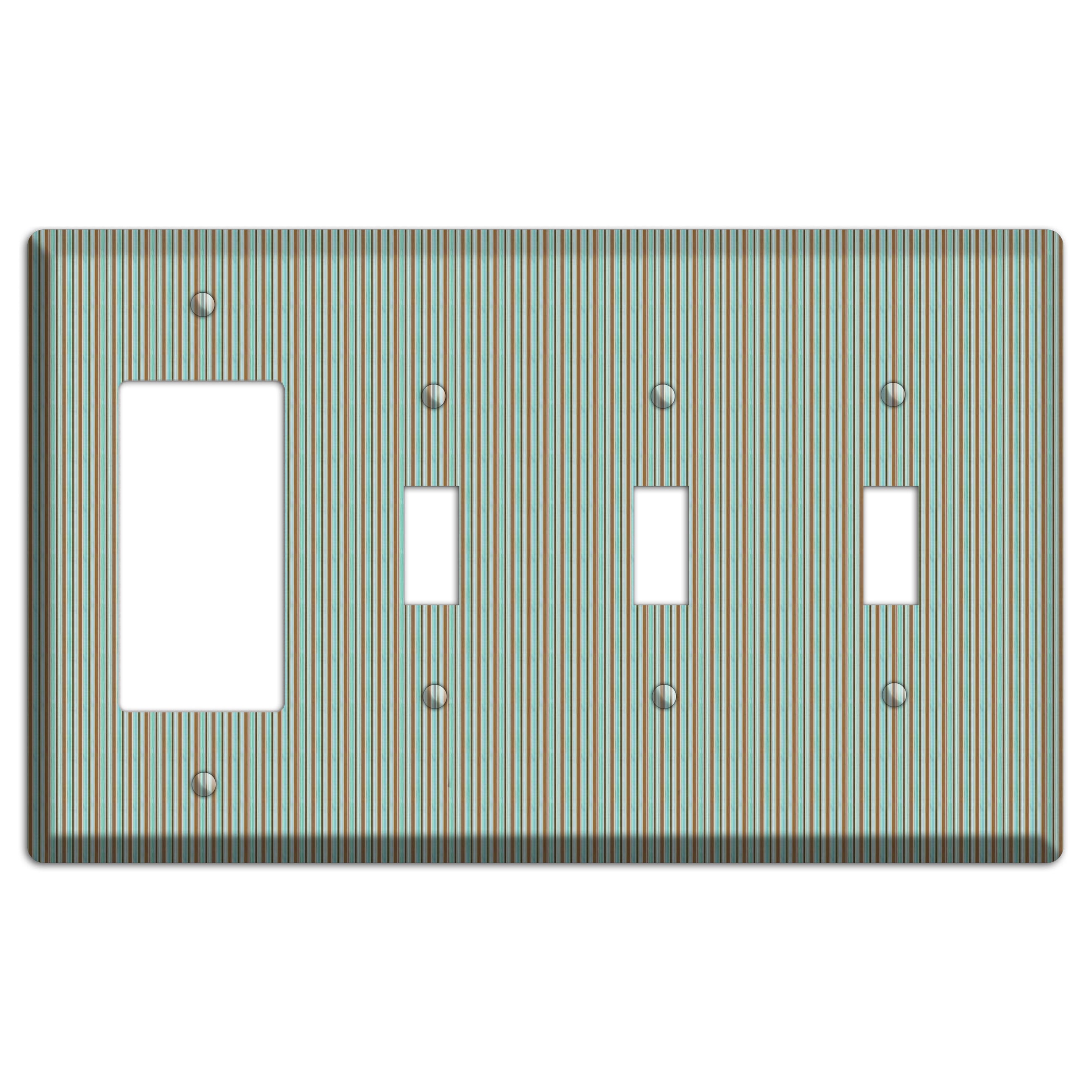 Multi Aqua Vertical Stripe Rocker / 3 Toggle Wallplate