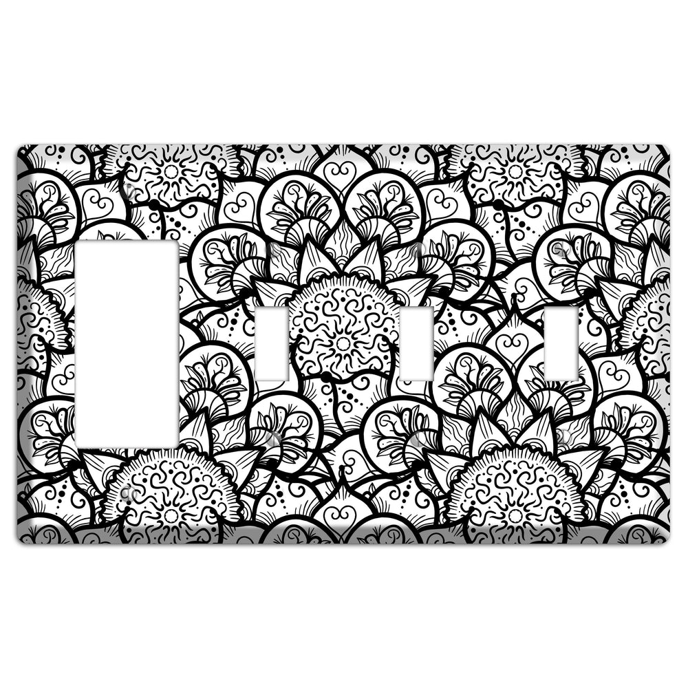 Mandala Black and White Style N Cover Plates Rocker / 3 Toggle Wallplate
