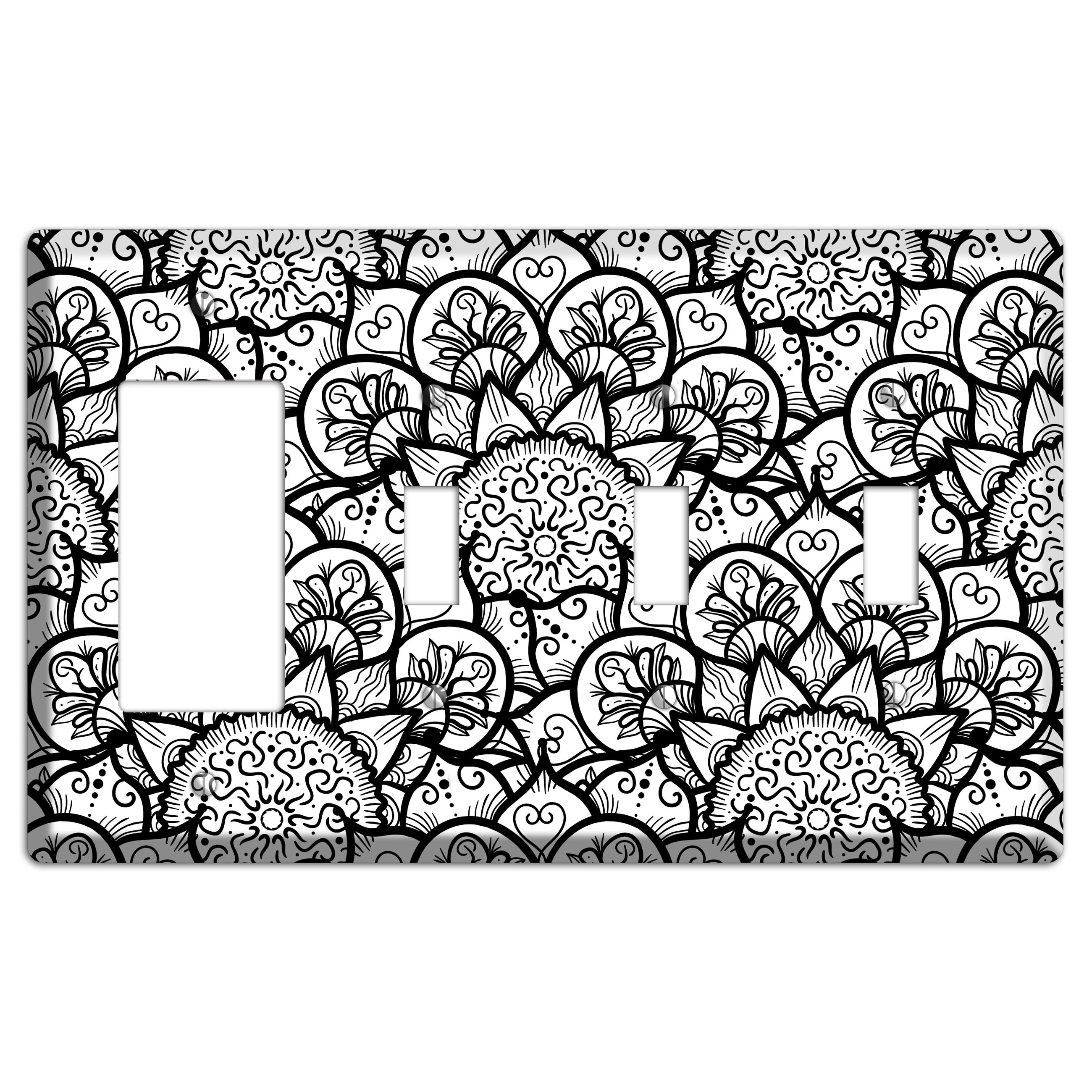 Mandala Black and White Style N Cover Plates Rocker / 3 Toggle Wallplate