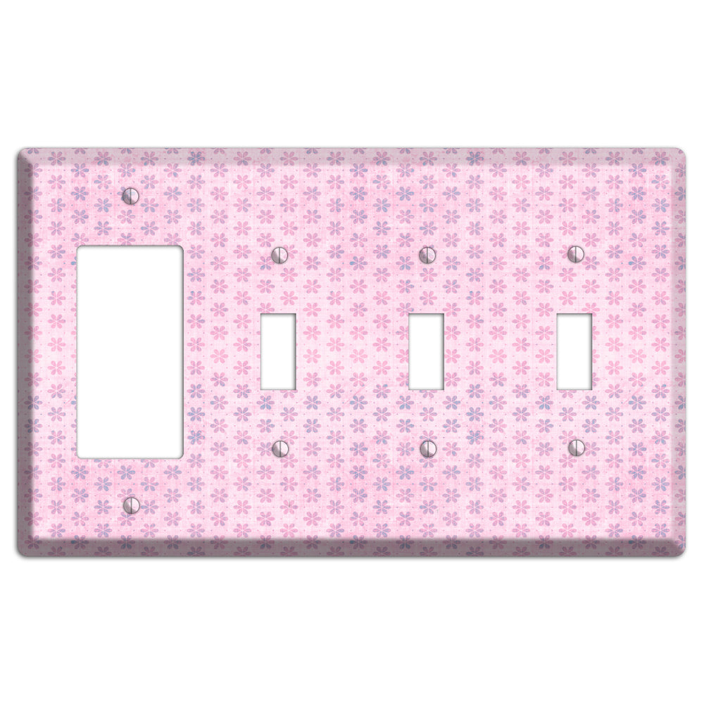 Pink Grunge Floral Contour Rocker / 3 Toggle Wallplate