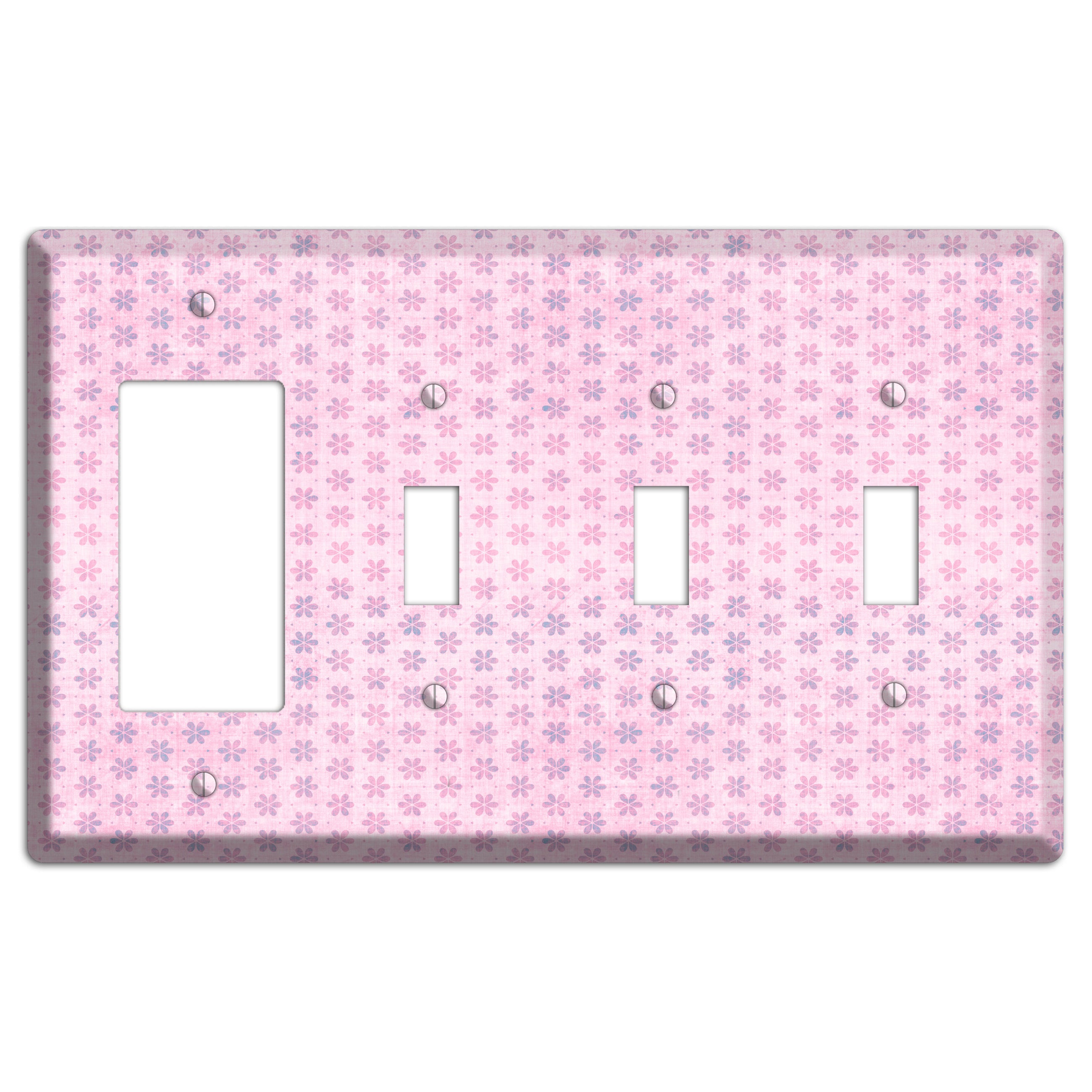 Pink Grunge Floral Contour Rocker / 3 Toggle Wallplate
