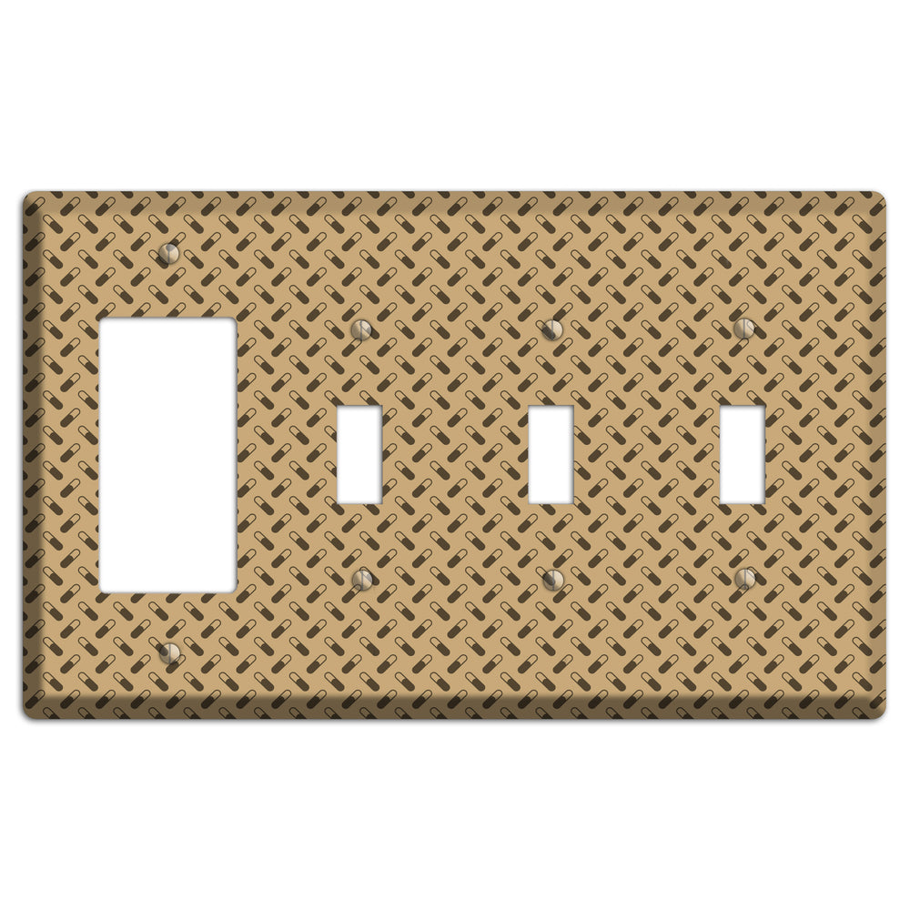 Beige with Brown Motif Rocker / 3 Toggle Wallplate