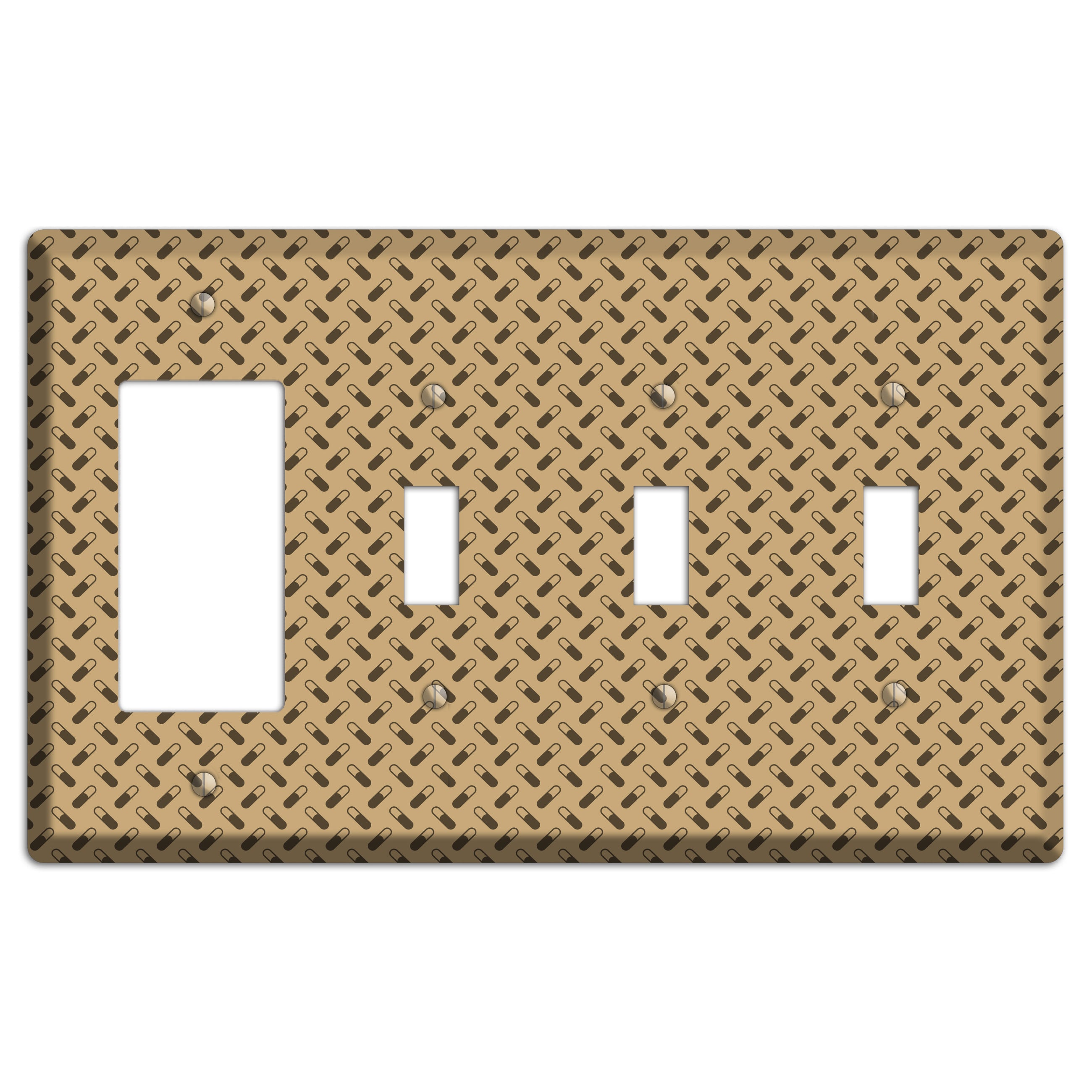 Beige with Brown Motif Rocker / 3 Toggle Wallplate