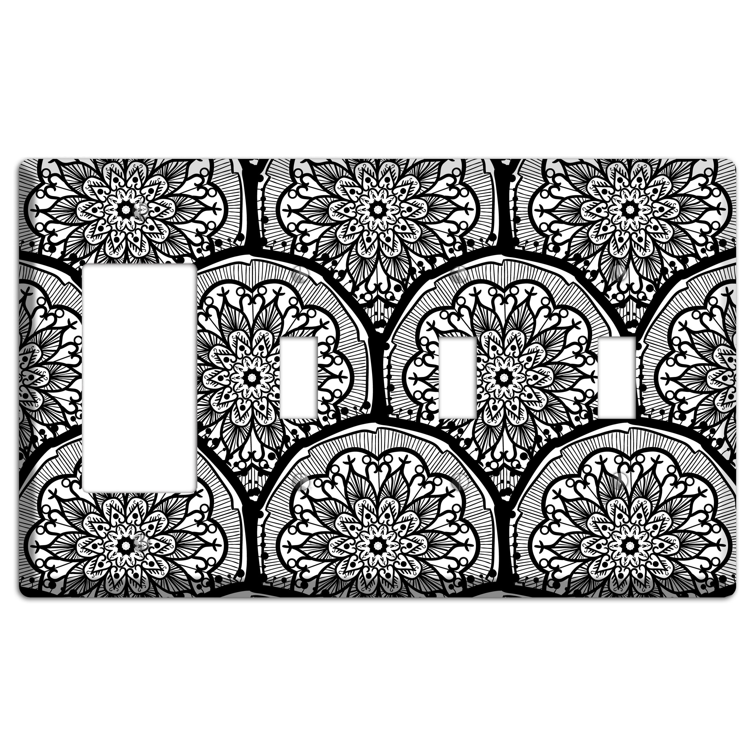 Mandala Black and White Style A Cover Plates Rocker / 3 Toggle Wallplate
