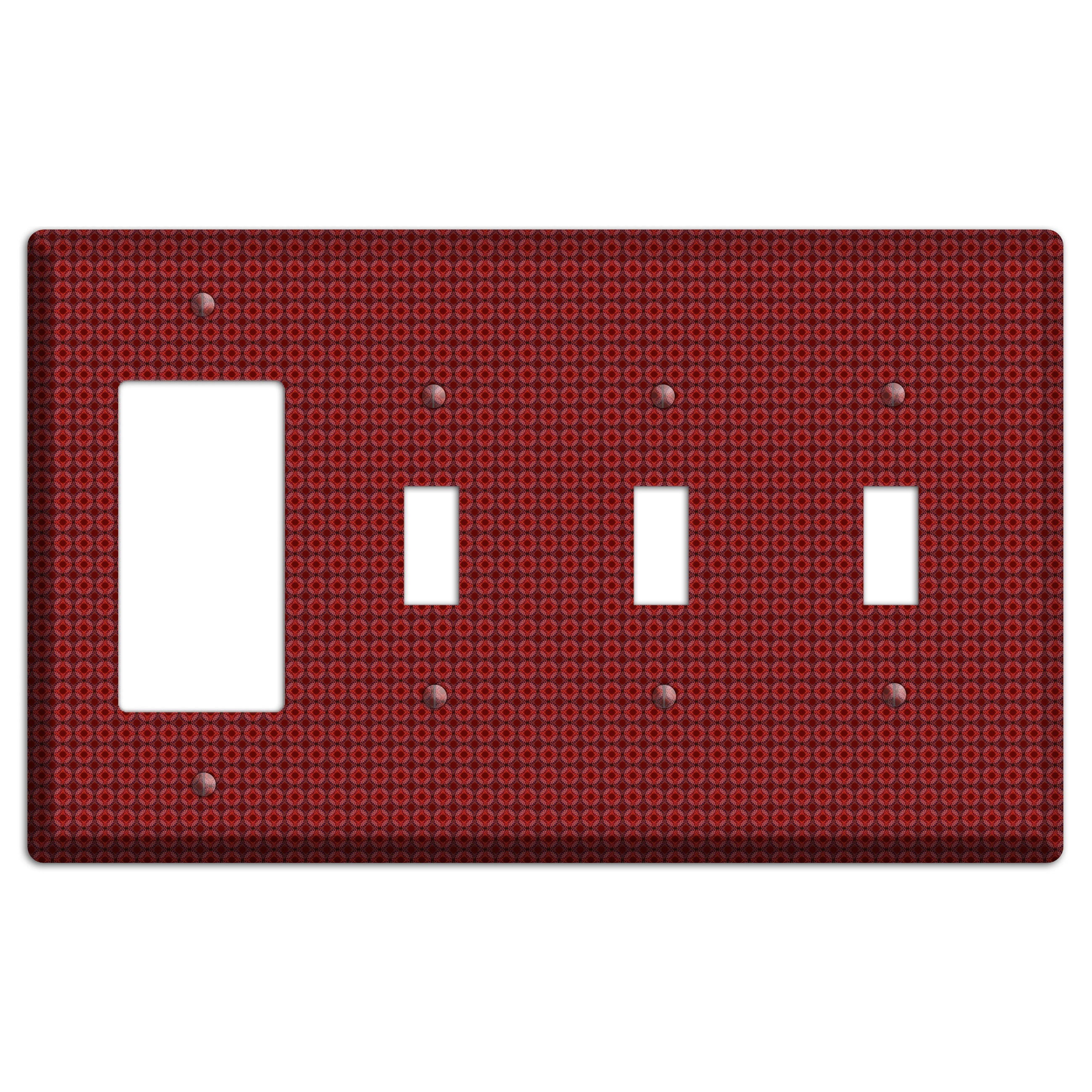 Multi Red Tiled Foulard Rocker / 3 Toggle Wallplate