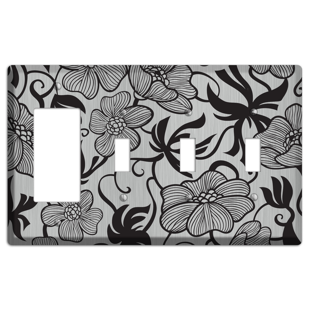 Stainless Steel with Black Tropical Rocker / 3 Toggle Wallplate