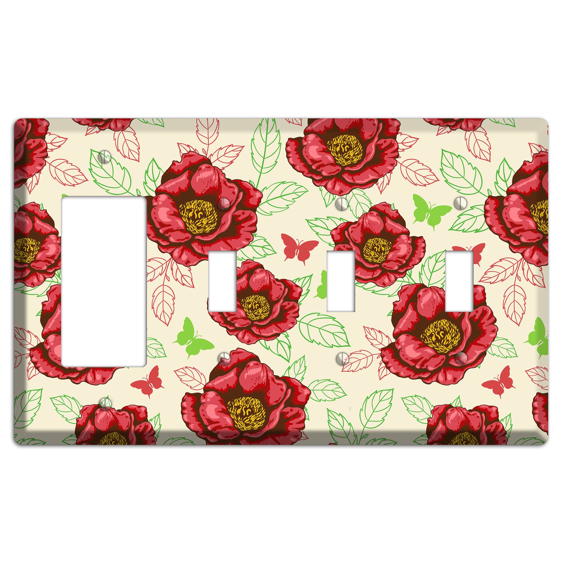 Red Peony Style B Rocker / 3 Toggle Wallplate