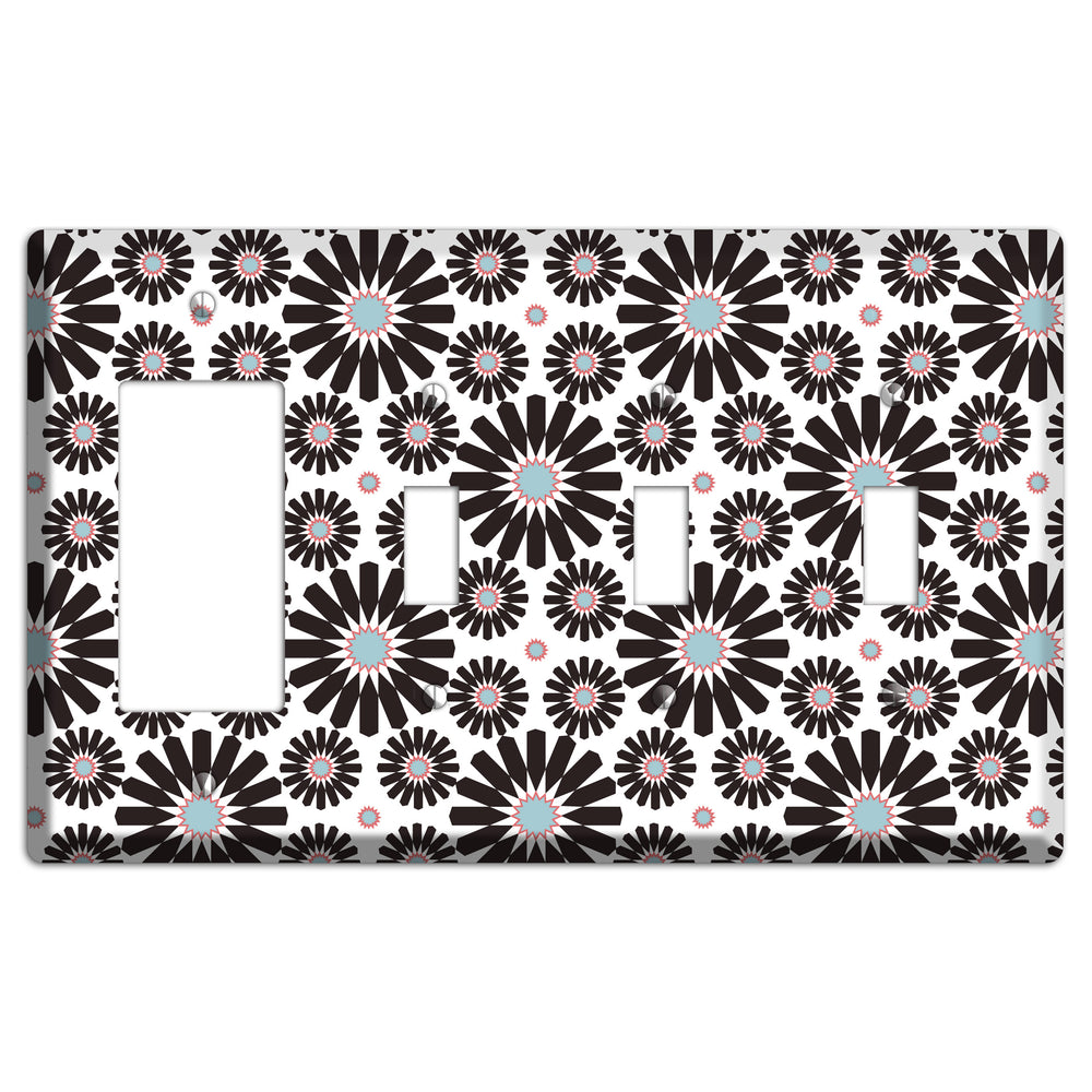 Dusty Blue Maroon Scandinavian Floral 3 Rocker / 3 Toggle Wallplate