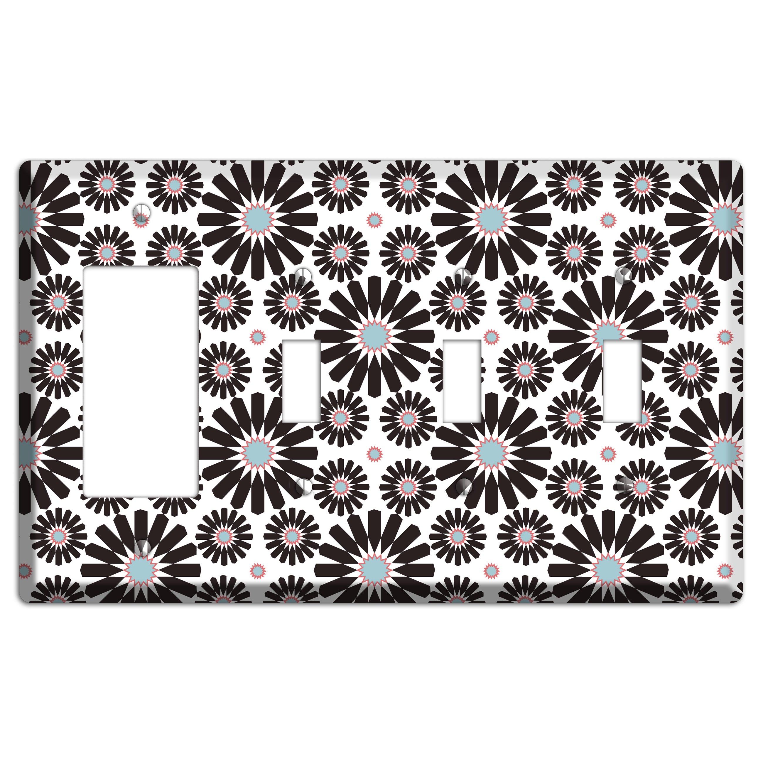 Dusty Blue Maroon Scandinavian Floral 3 Rocker / 3 Toggle Wallplate