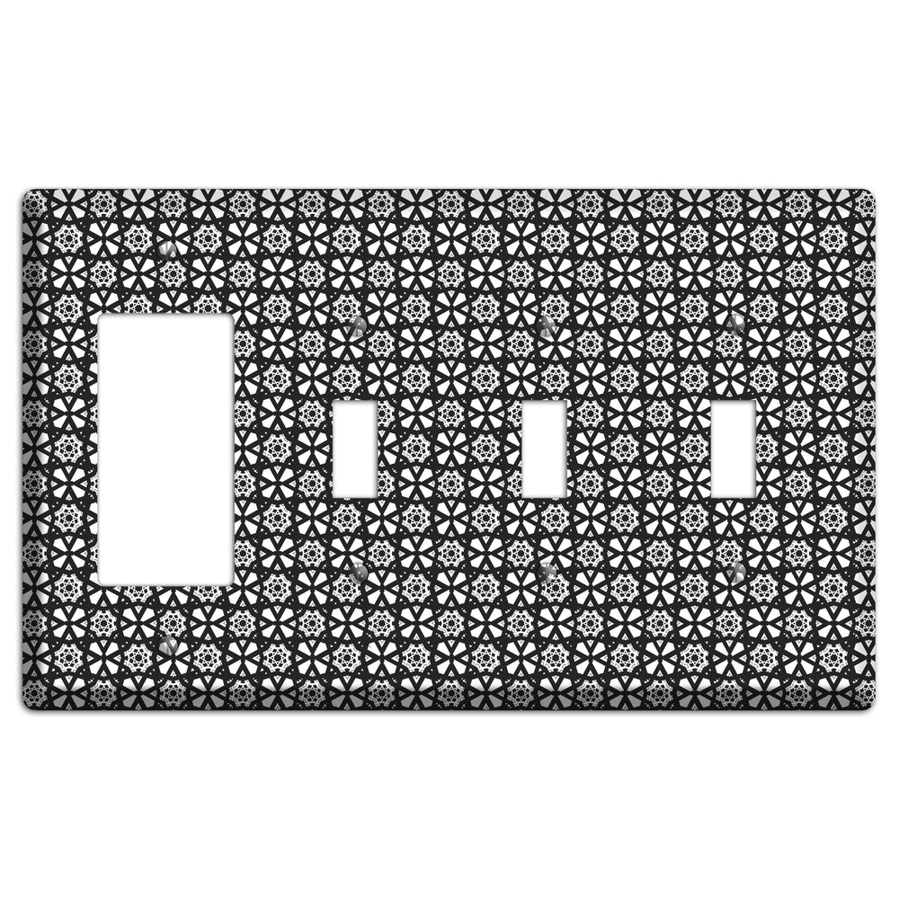 White with Black Arabesque Rocker / 3 Toggle Wallplate