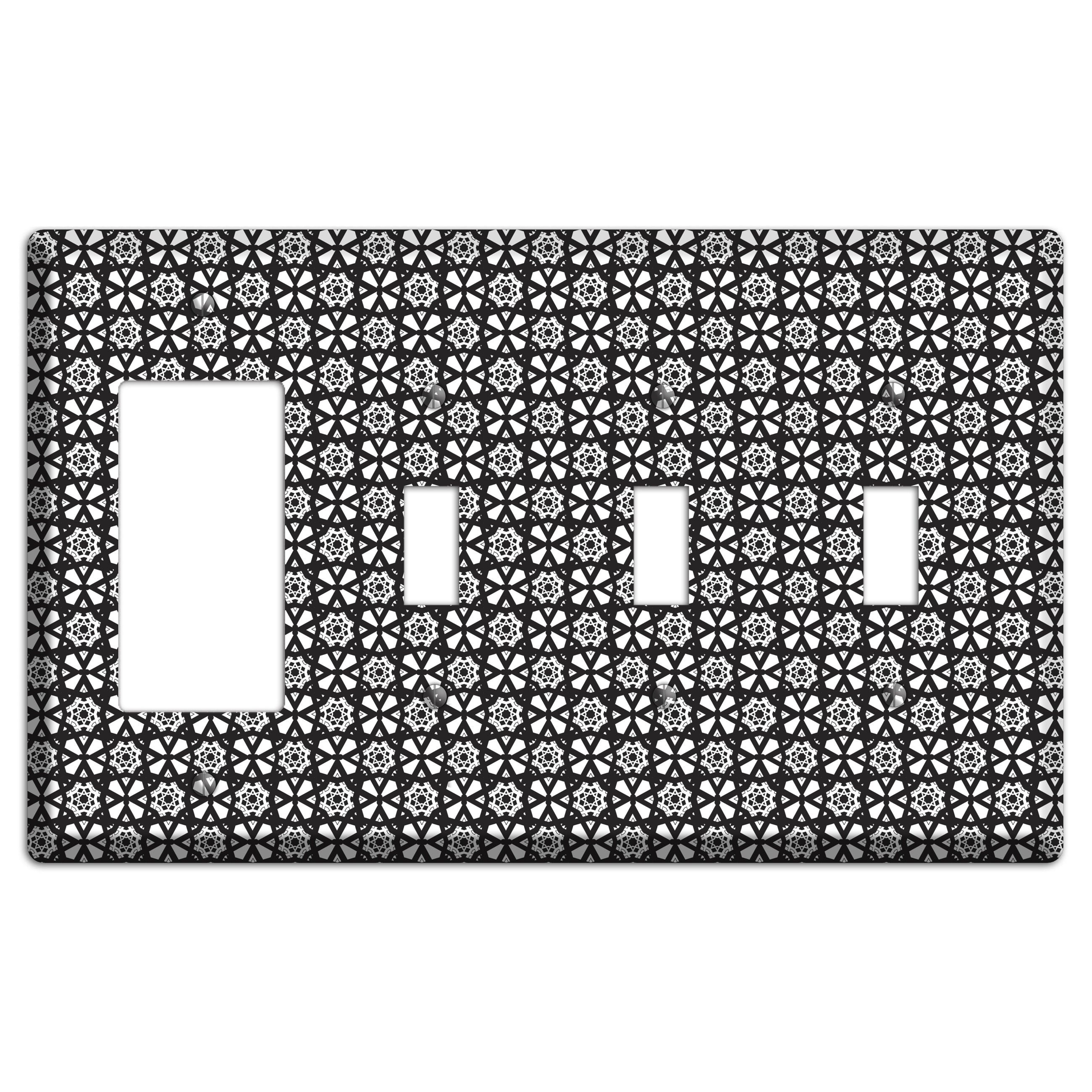White with Black Arabesque Rocker / 3 Toggle Wallplate