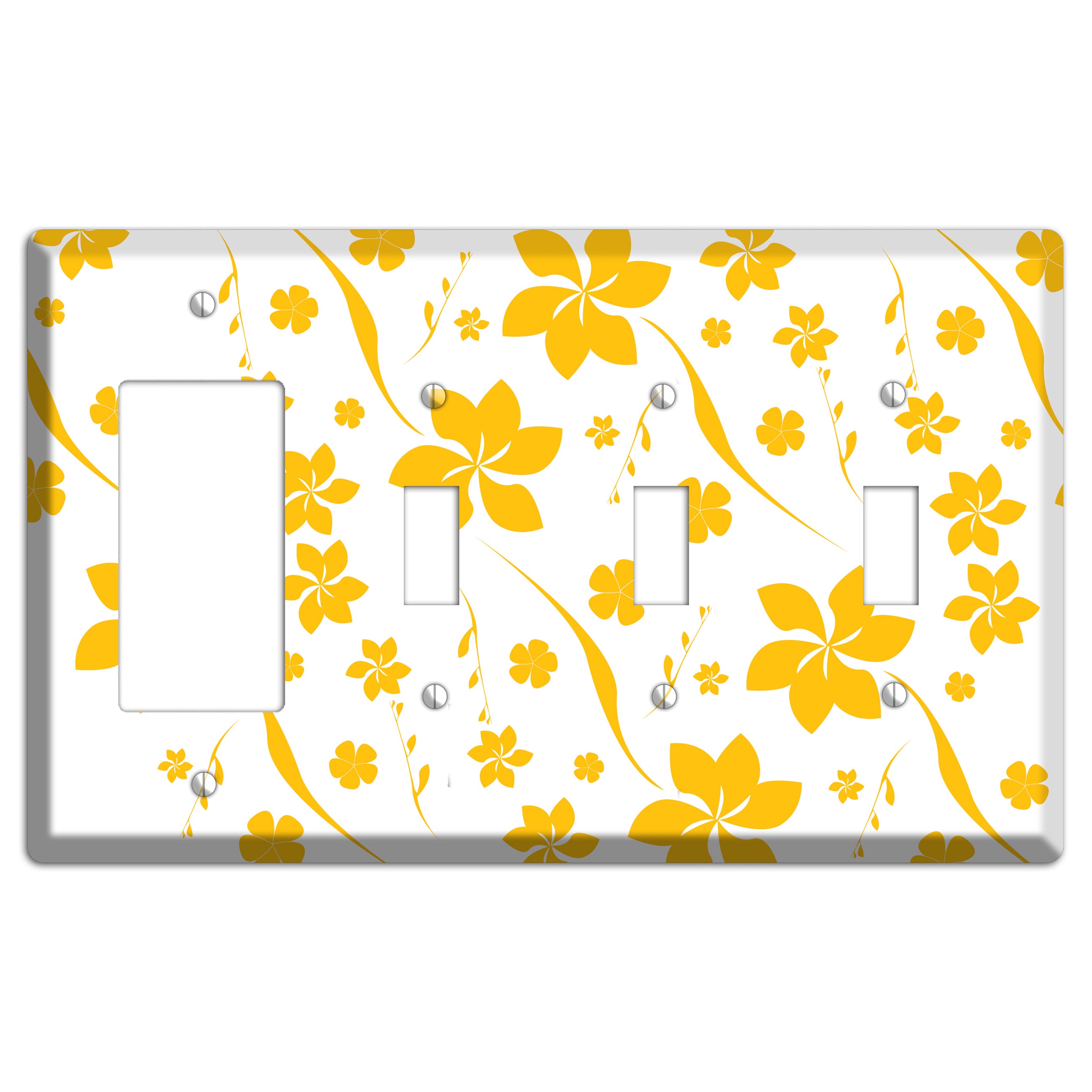 White with Yellow Flower Rocker / 3 Toggle Wallplate