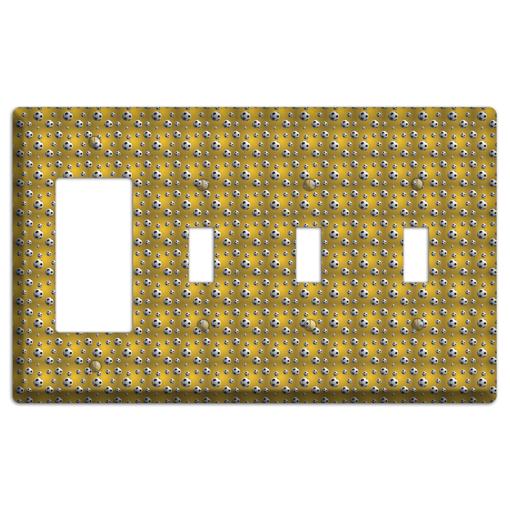 Yellow with Soccer Balls Rocker / 3 Toggle Wallplate