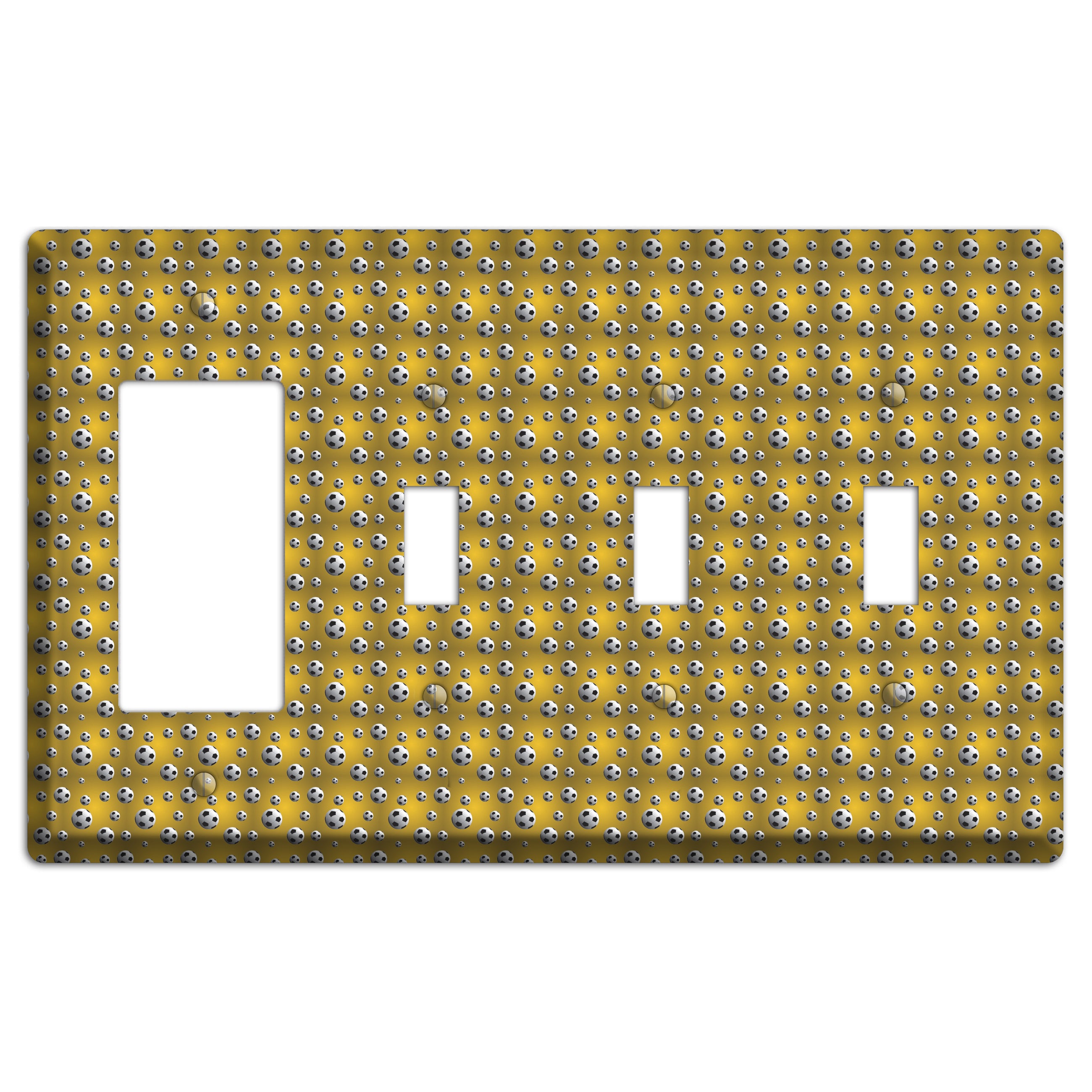 Yellow with Soccer Balls Rocker / 3 Toggle Wallplate