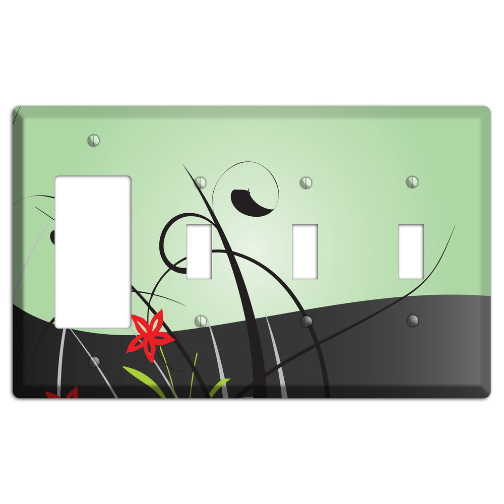 Mint Green Floral Sprig Rocker / 3 Toggle Wallplate