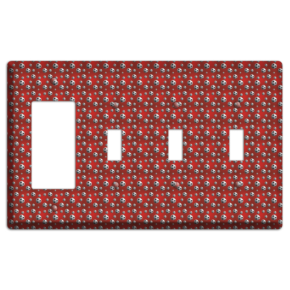 Red with Soccer Balls Rocker / 3 Toggle Wallplate