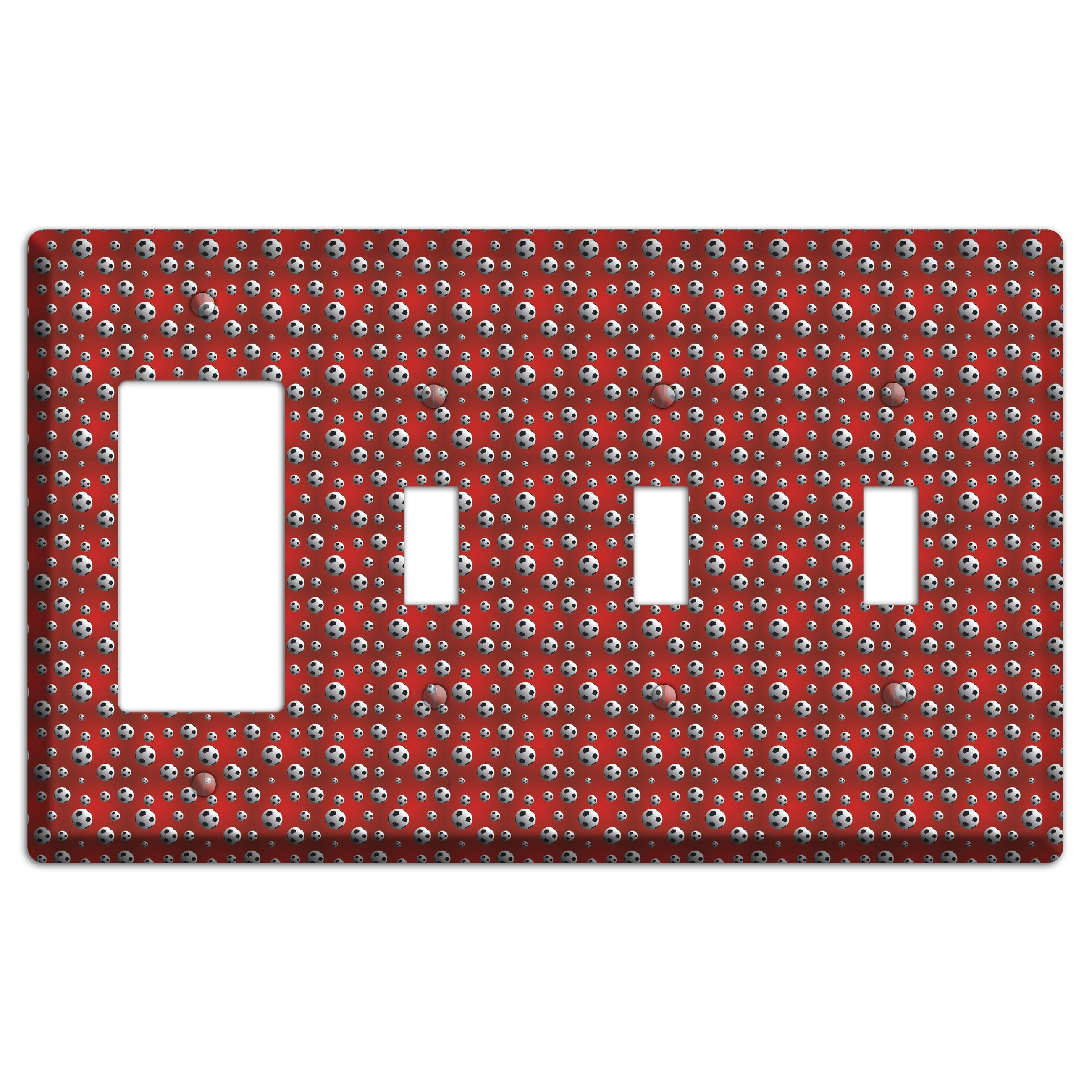 Red with Soccer Balls Rocker / 3 Toggle Wallplate