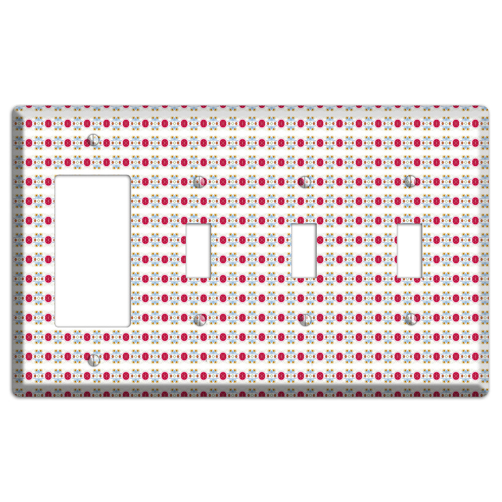 Off White with Red Blue Olive Tapestry Rocker / 3 Toggle Wallplate